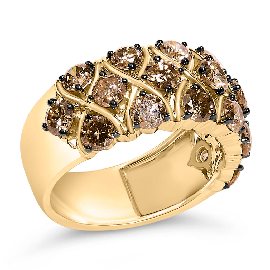 10K Yellow Gold Plated .925 Sterling Silver 3.0 Cttw Champagne Diamond Multi Lattice Band Ring - Size 7