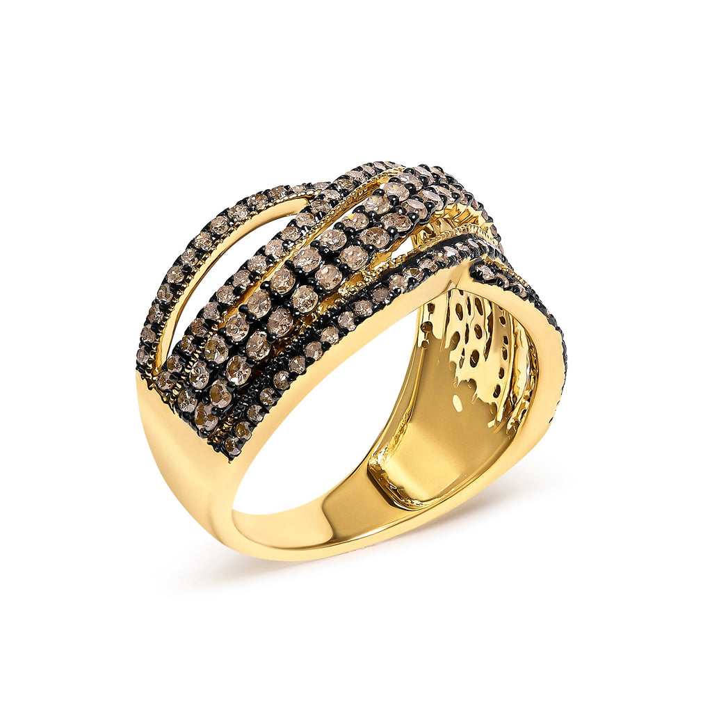 10K Yellow Gold Plated .925 Sterling Silver 1.0 cttw Champagne Diamond Highway Ring