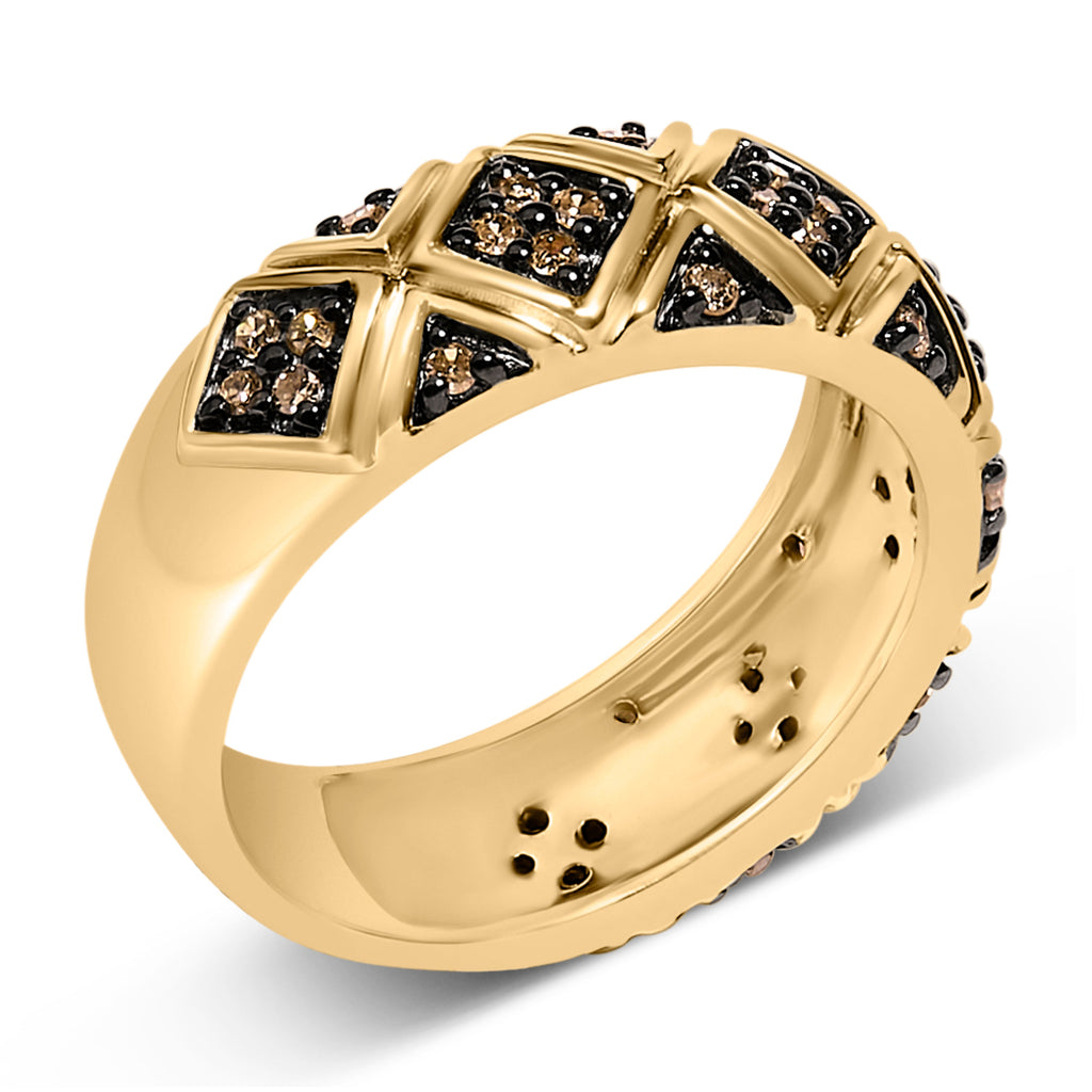 10K Yellow Gold Plated .925 Sterling Silver 3/8 Cttw Champagne Diamond Geometric Style Band Ring - Size 7