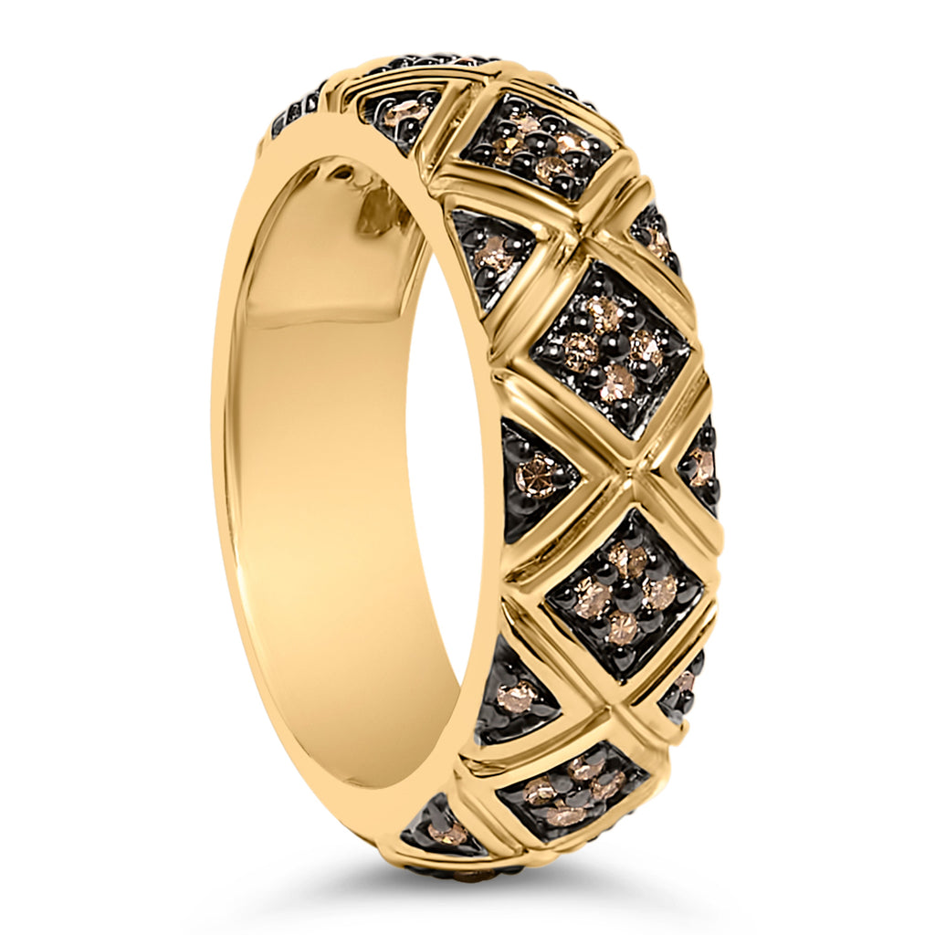 10K Yellow Gold Plated .925 Sterling Silver 3/8 Cttw Champagne Diamond Geometric Style Band Ring - Size 7