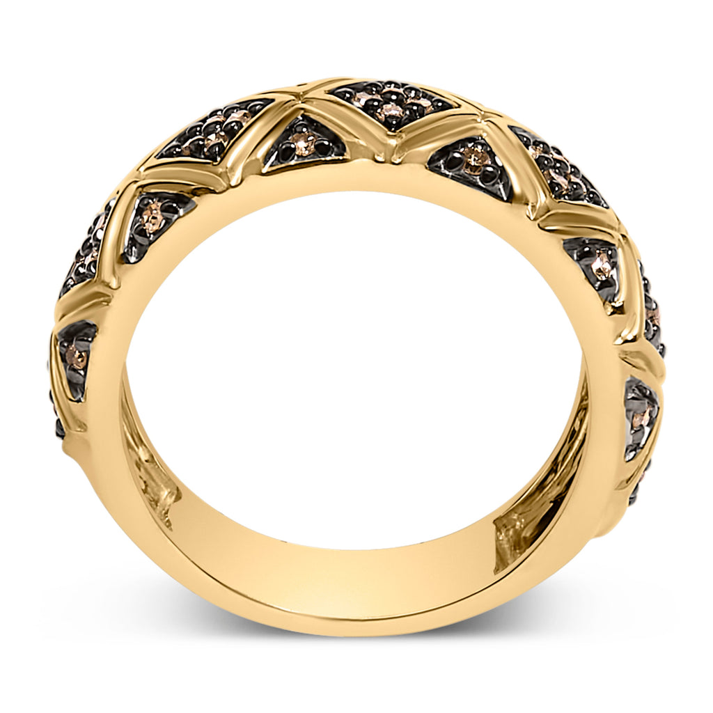 10K Yellow Gold Plated .925 Sterling Silver 3/8 Cttw Champagne Diamond Geometric Style Band Ring - Size 7