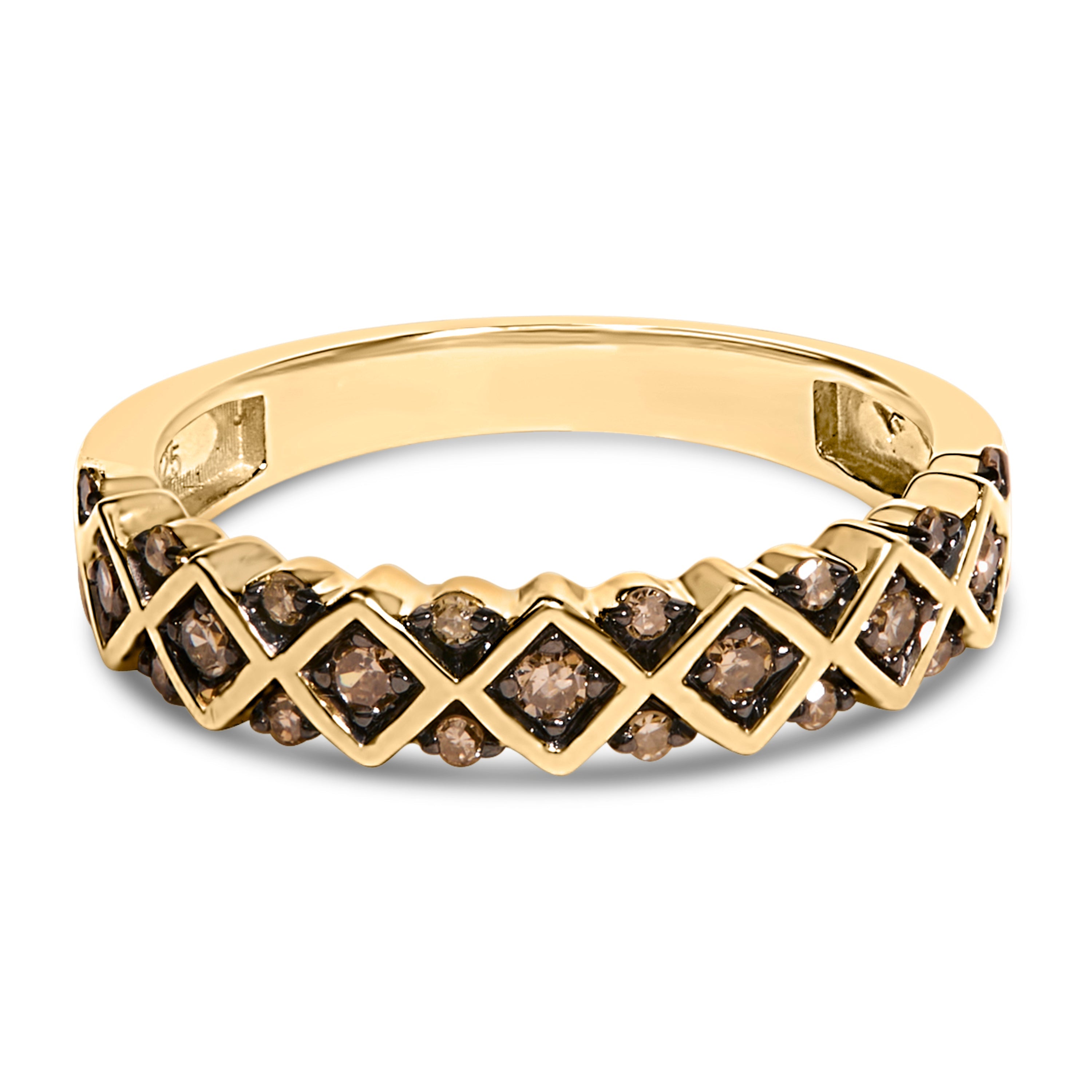 10K Yellow Gold Plated .925 Sterling Silver 1/4 Cttw Champagne Diamond Geometric Band Ring - Size 7