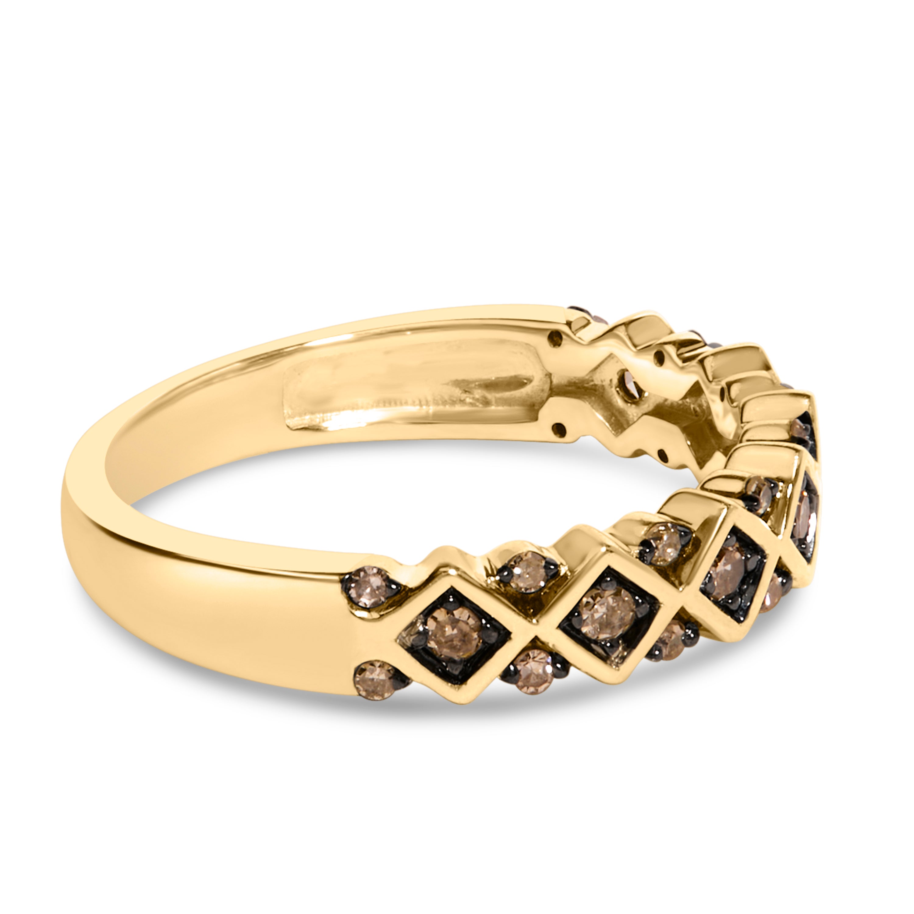 10K Yellow Gold Plated .925 Sterling Silver 1/4 Cttw Champagne Diamond Geometric Band Ring - Size 7