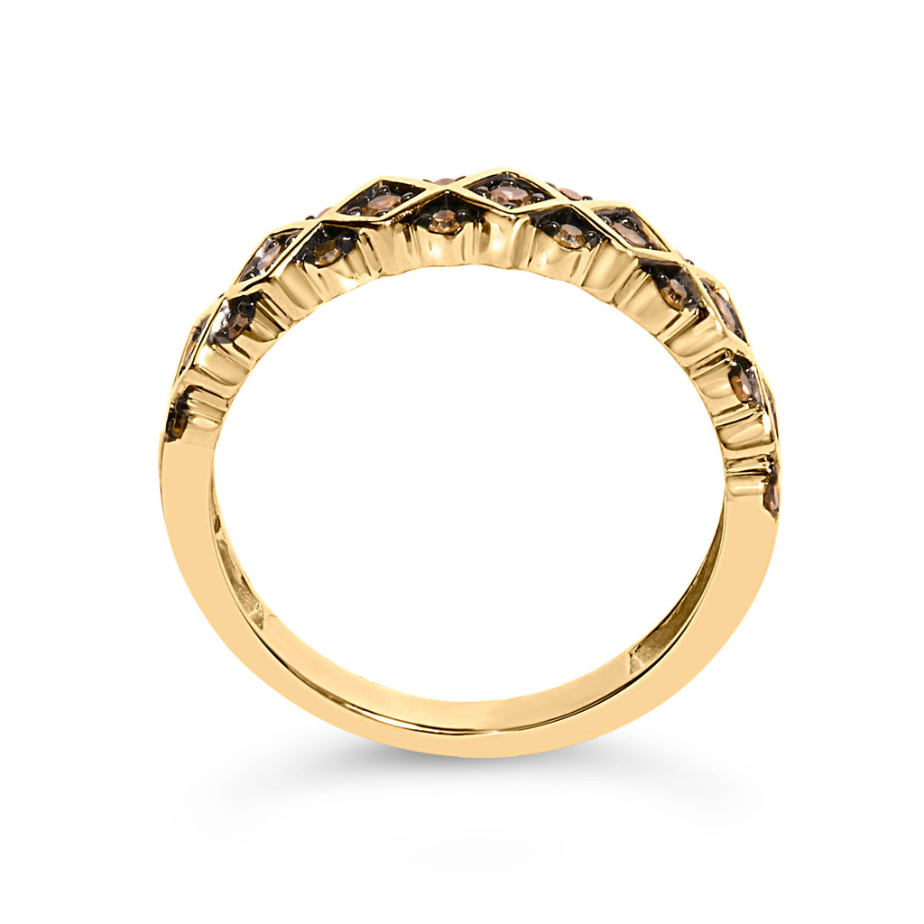 10K Yellow Gold Plated .925 Sterling Silver 1/4 Cttw Champagne Diamond Geometric Band Ring - Size 7