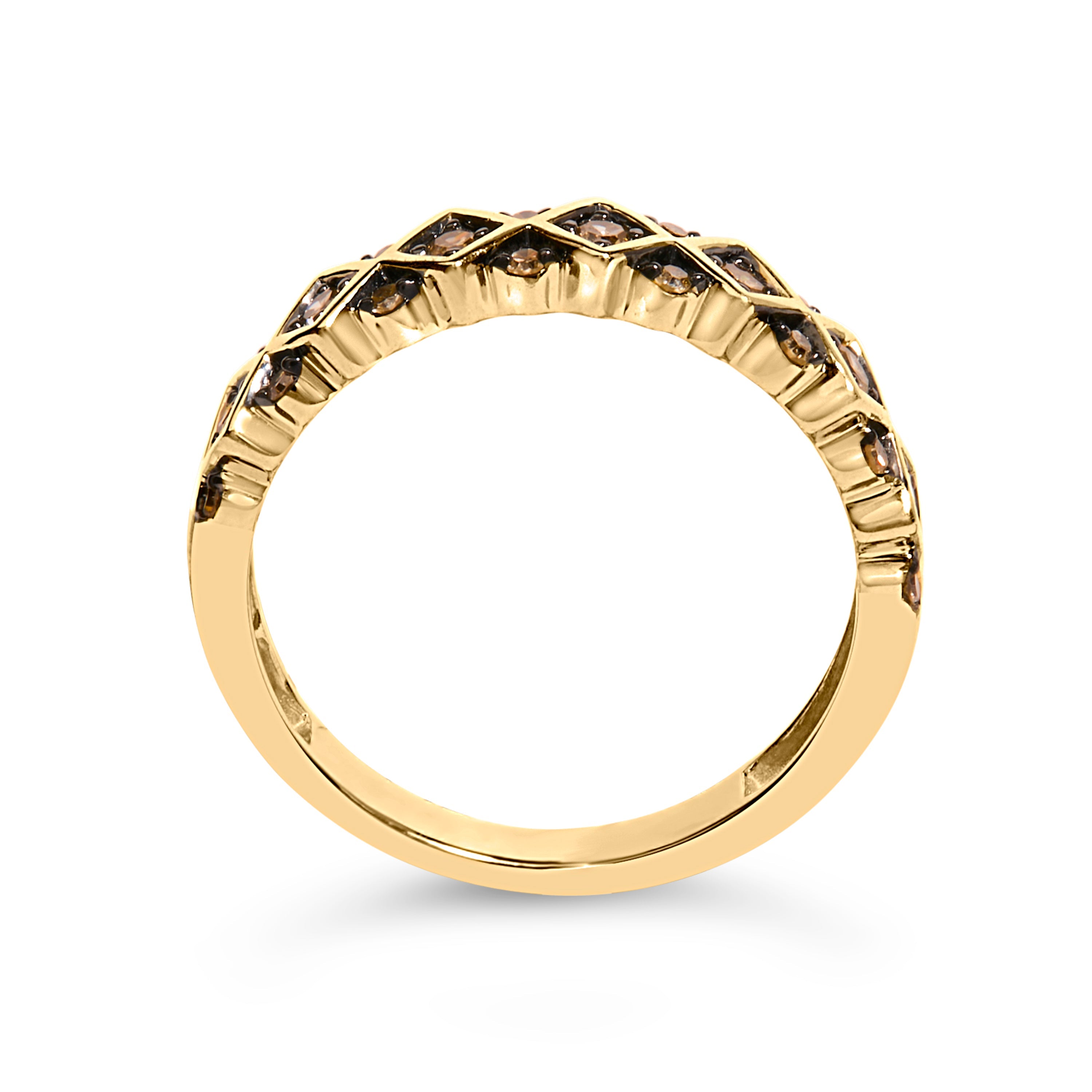 10K Yellow Gold Plated .925 Sterling Silver 1/4 Cttw Champagne Diamond Geometric Band Ring - Size 7