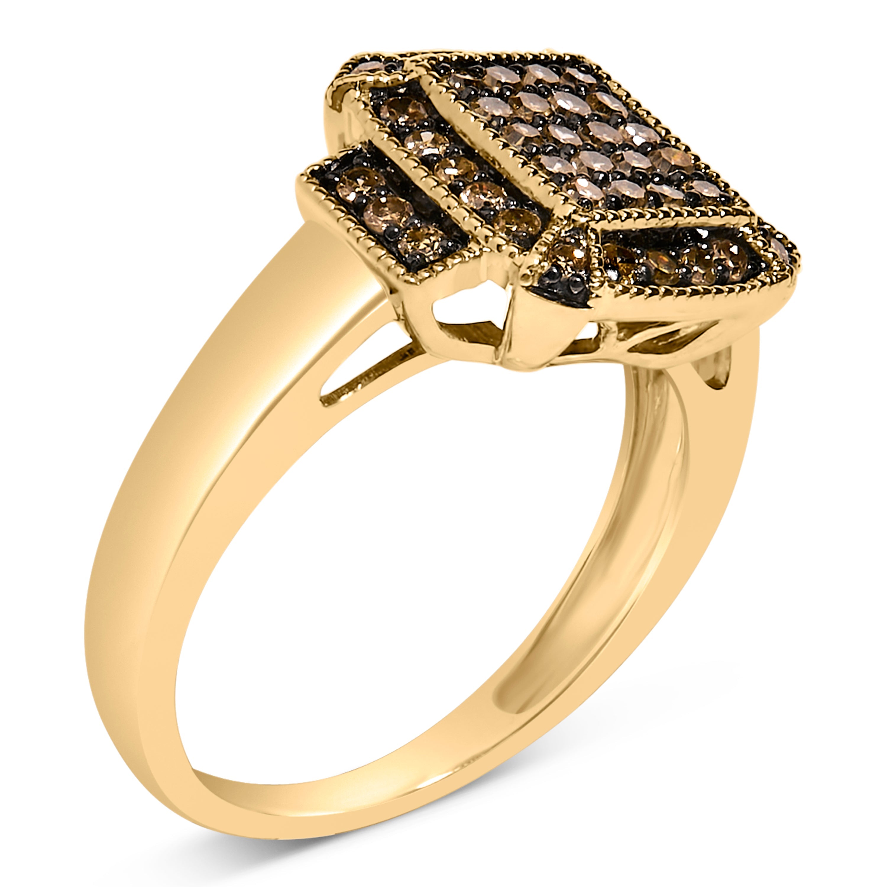 10K Yellow Gold Plated .925 Sterling Silver 1/2 Cttw Champagne Diamond Step Up Ring - Size 7