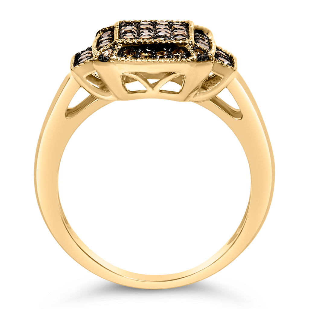 10K Yellow Gold Plated .925 Sterling Silver 1/2 Cttw Champagne Diamond Step Up Ring - Size 7