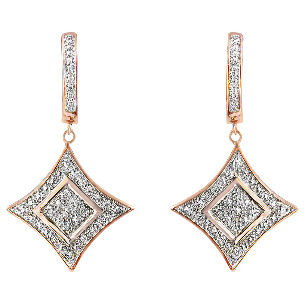 10K Rose Gold Plated Sterling Silver Round Cut Diamond Cushion Dangle Earrings (0.04 cttw, H-I Color, I2-I3 Clarity)