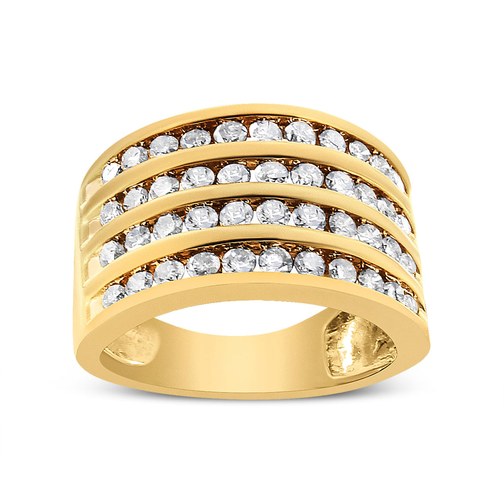 10K Yellow Gold Plated .925 Sterling Silver 1 1/2 Cttw Diamond 4 Row Channel Band Ring (Champagne Color, I2-I3 Clarity) Size 7