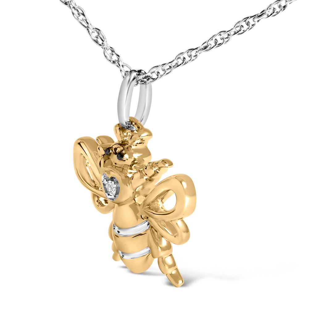 14K Yellow Gold Plated Sterling Silver Diamond Accent Bee Pendant Necklace