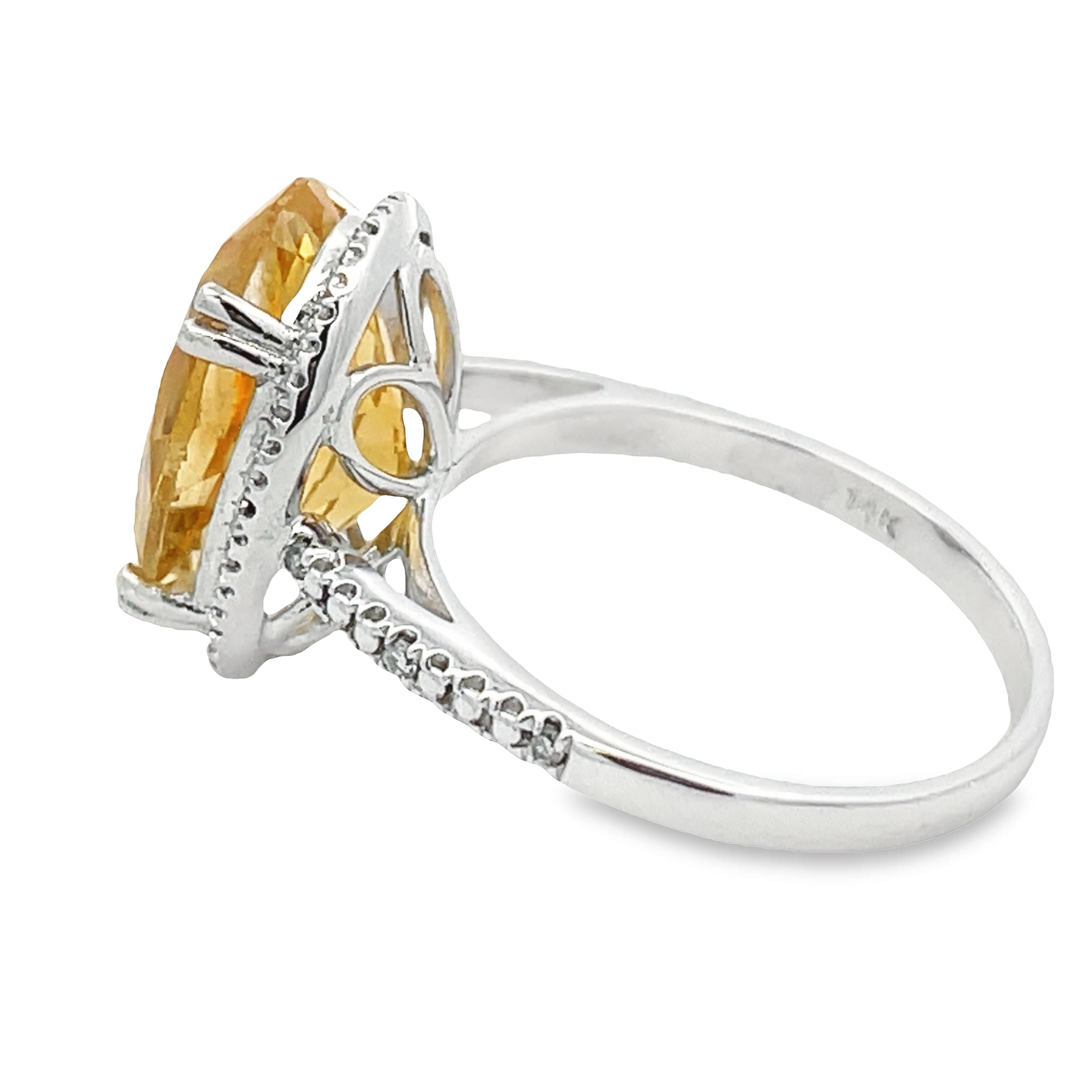 5.17ct Citrine Diamond Ring 14KT White Gold