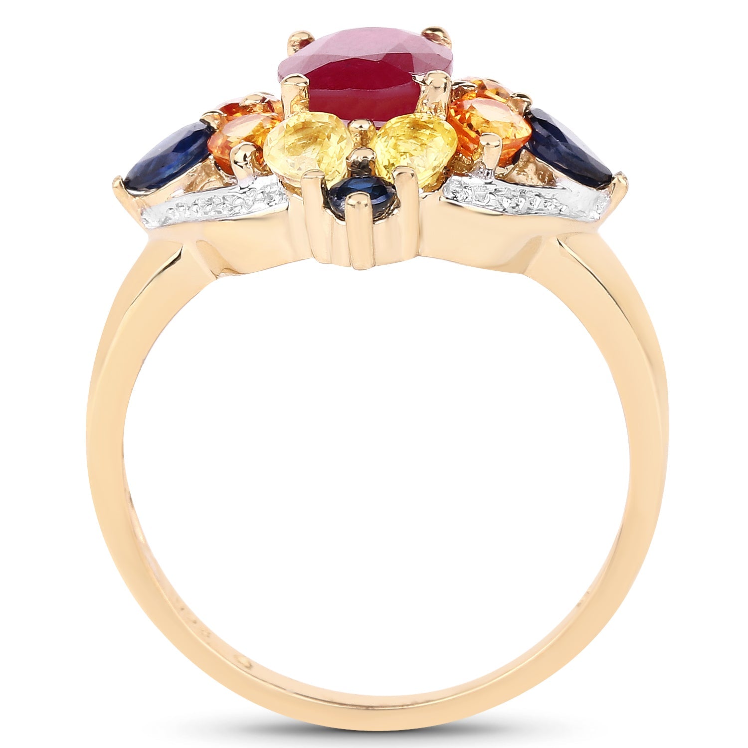 14K Yellow Gold Plated 3.76 Carat Genuine Multi Stone .925 Sterling Silver Ring