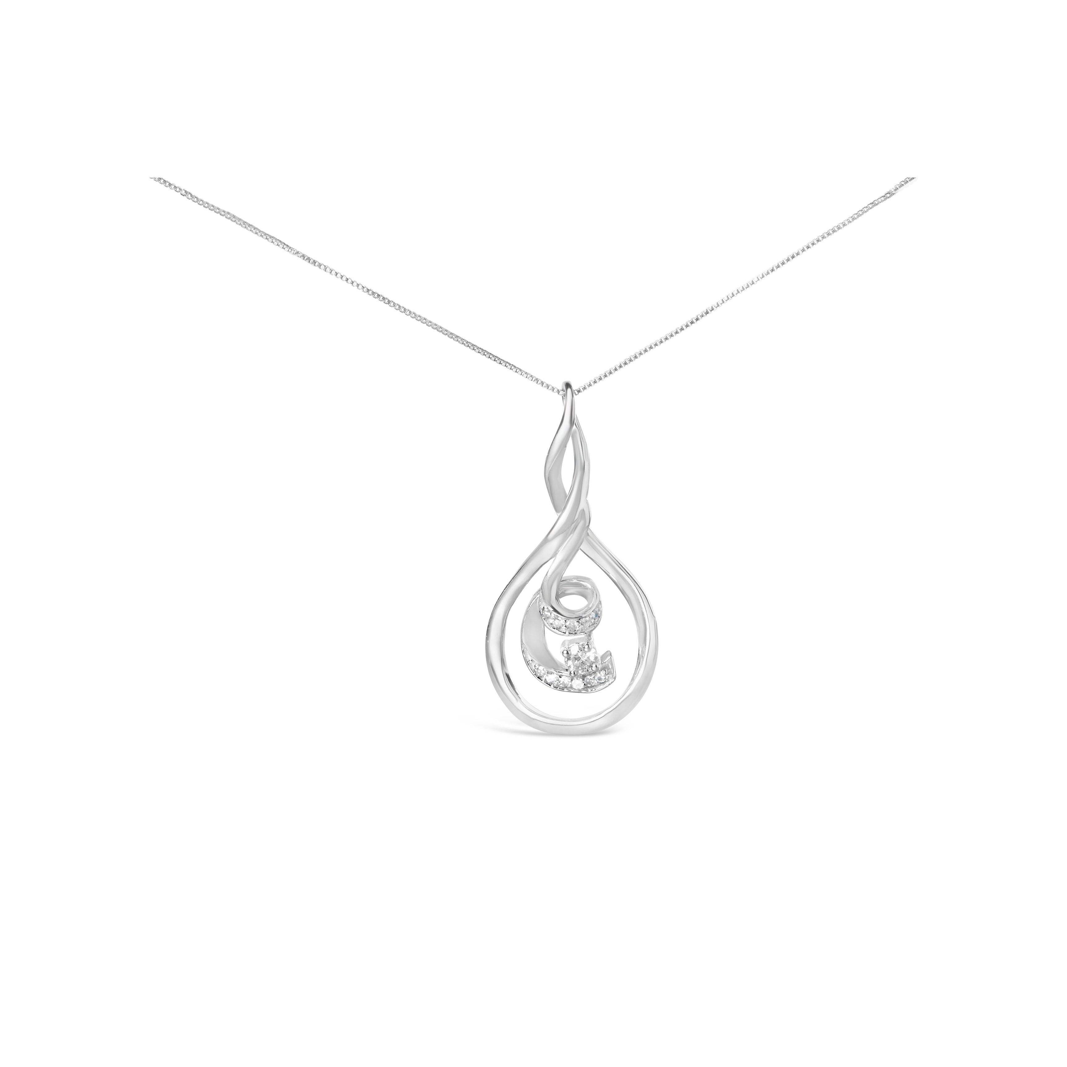 Espira 10K White Gold 1/8 cttw Round Cut Diamond Layered Spiral Pendant Necklace (I-J, I1-I2)