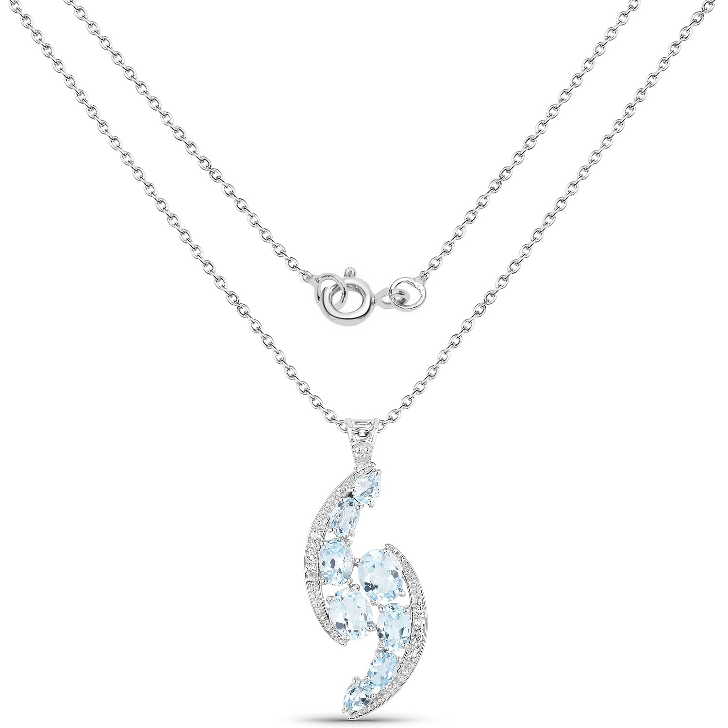 7.27 Carat Genuine Blue Topaz and White Topaz .925 Sterling Silver Pendant