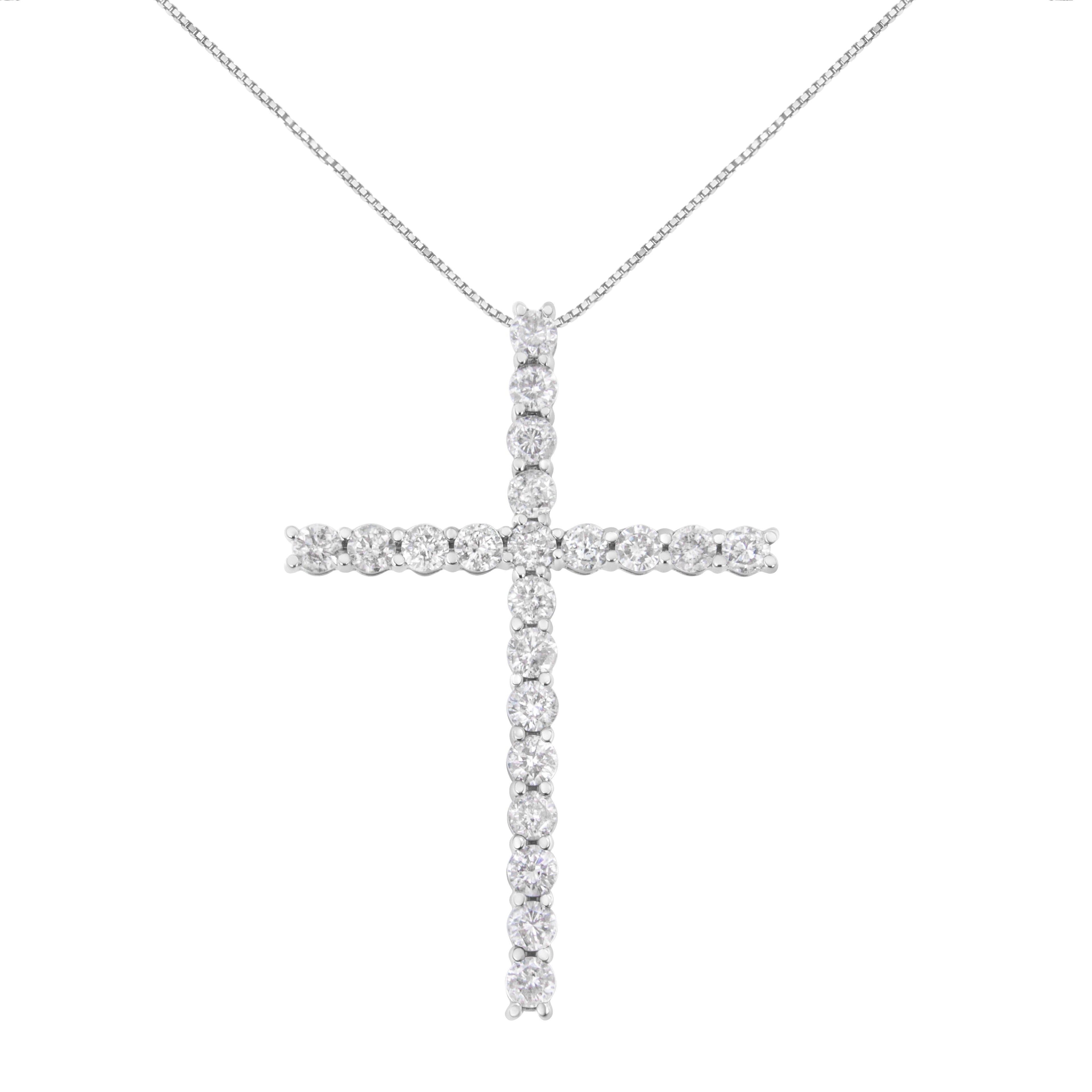 .925 Sterling Silver 4.0 Cttw Diamond 2-1/4" Cross Pendant with Box Chain Necklace (I-J Color, I1-I2 Clarity) - 18"