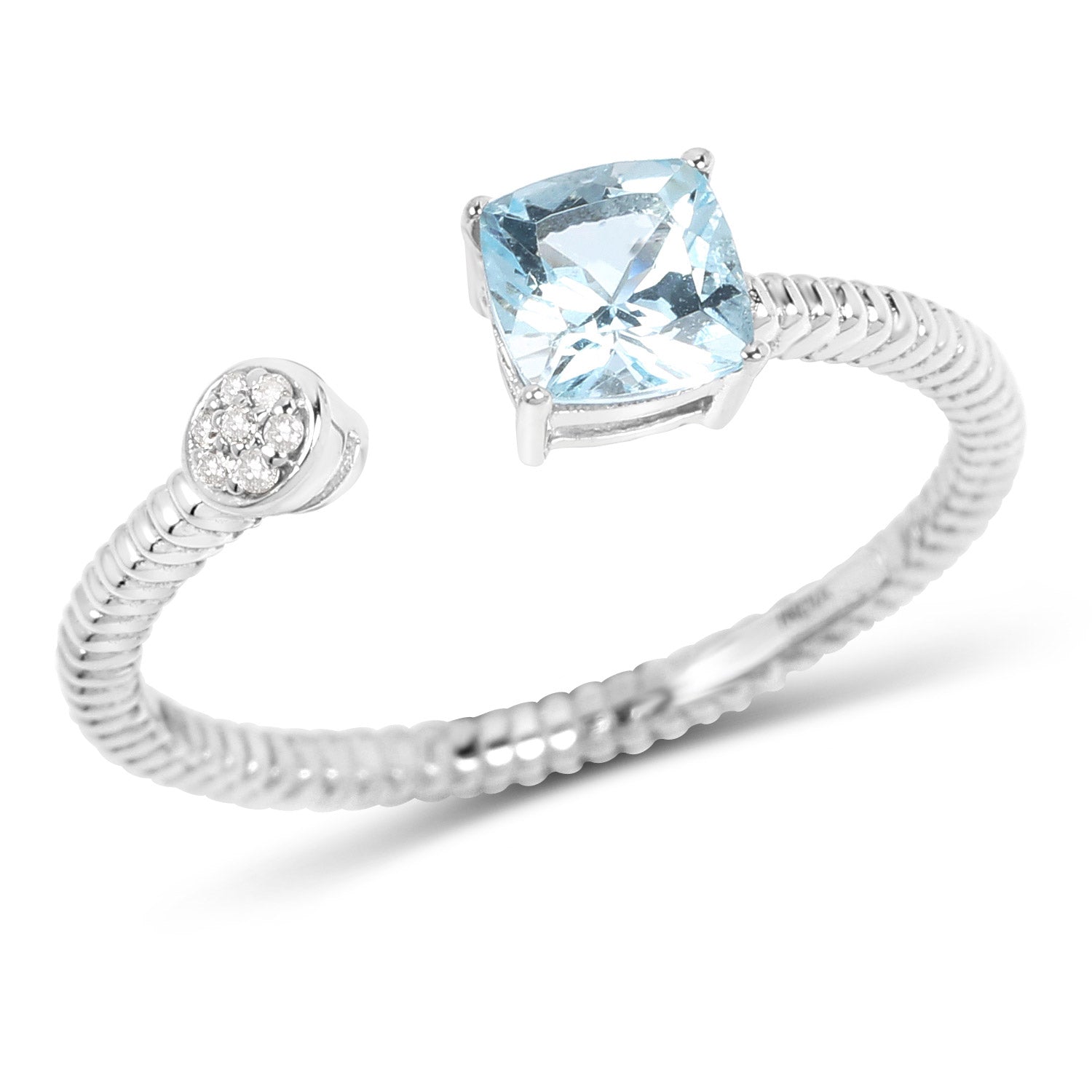 0.52 Carat Genuine Aquamarine and White Diamond 14K White Gold Ring