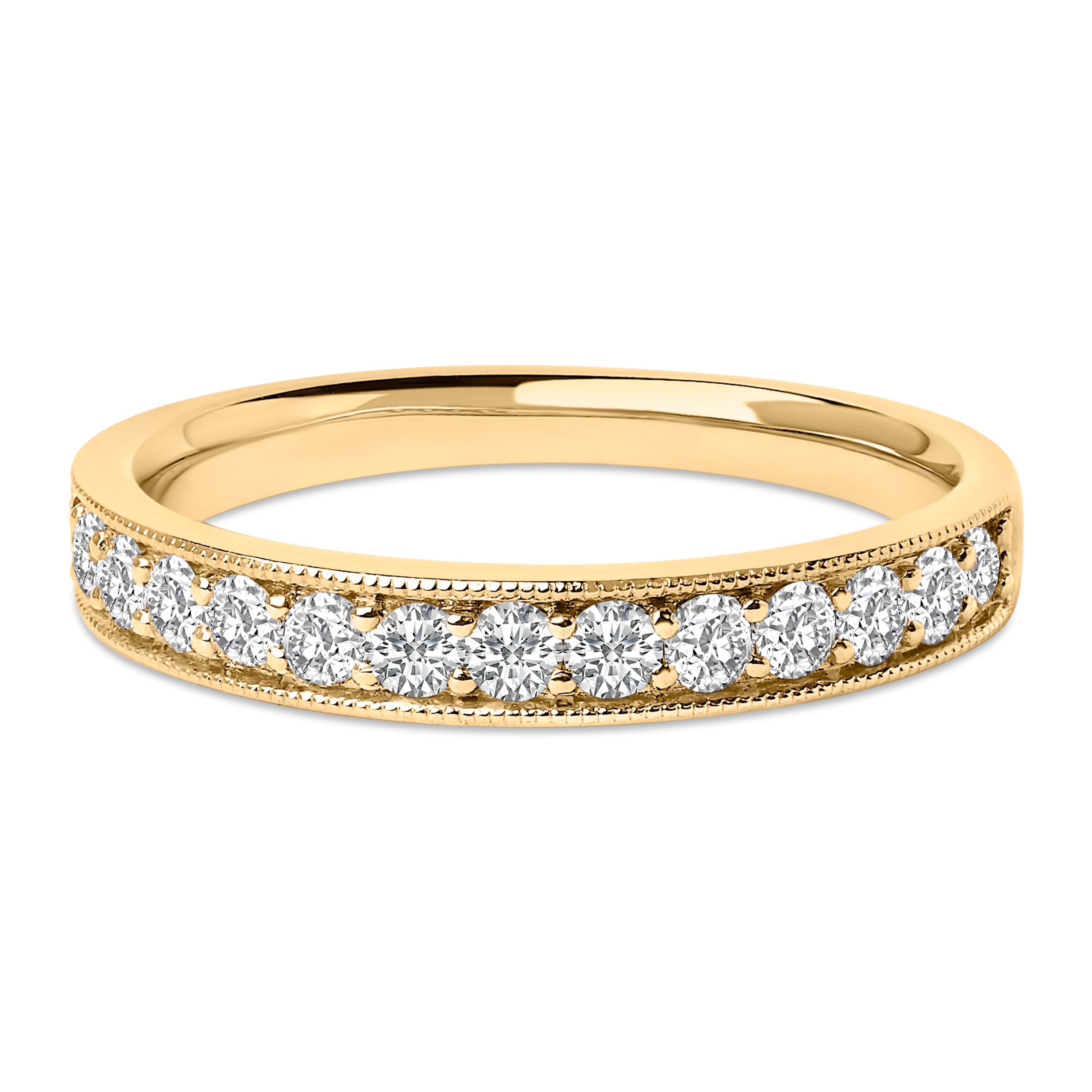 14K Yellow Gold 1/2 Cttw Round Diamond Milgrain Wedding Band