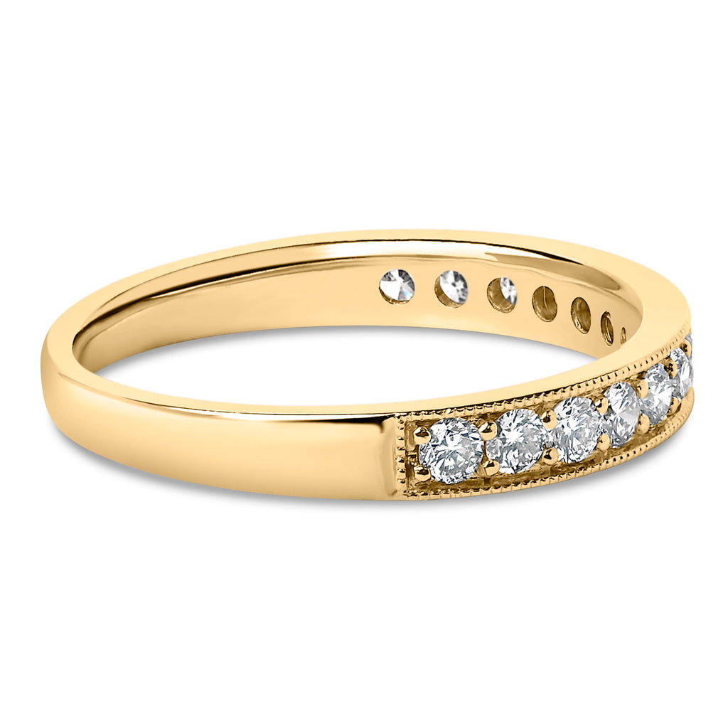 14K Yellow Gold 1/2 Cttw Round Diamond Milgrain Wedding Band