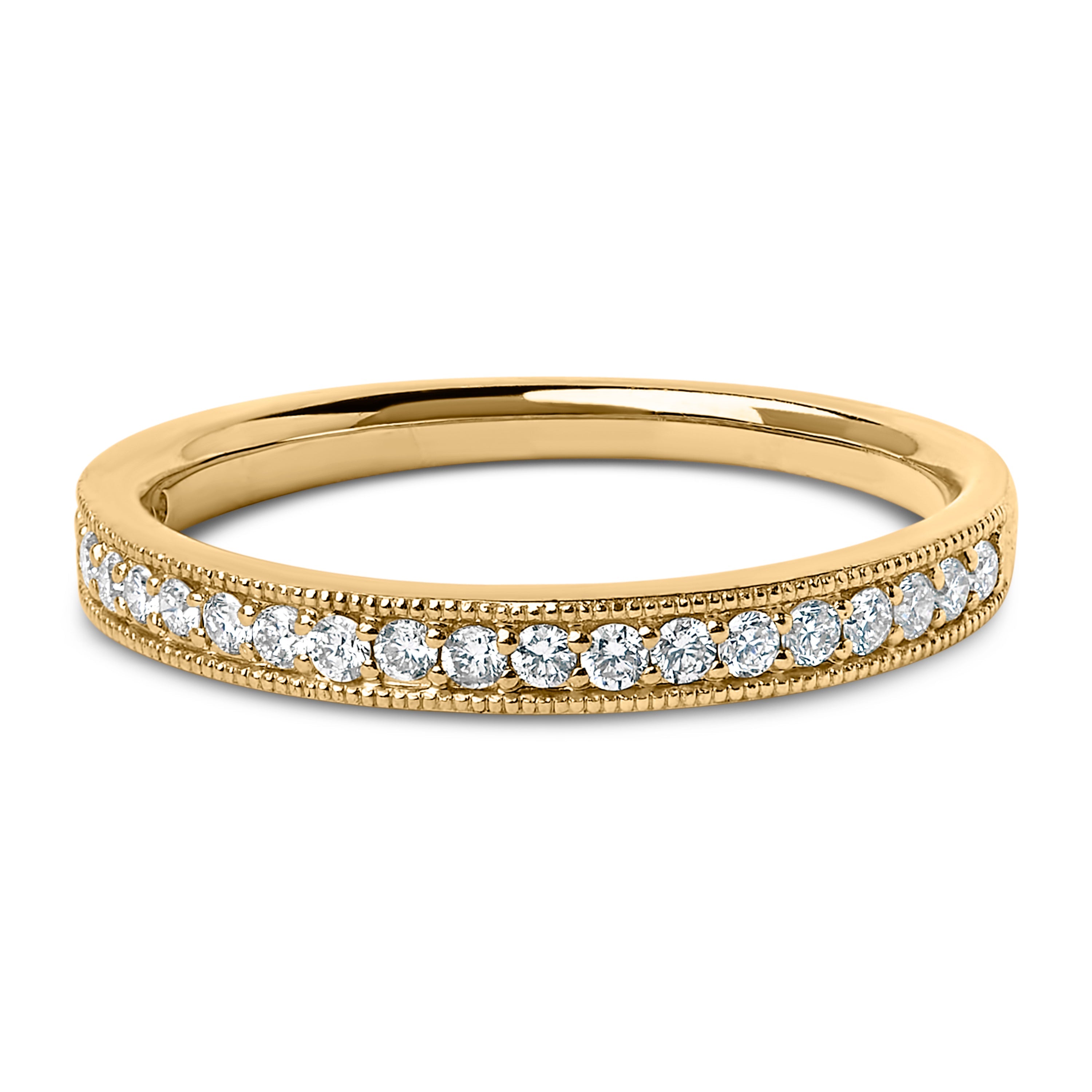 14K Yellow Gold 1/4 Cttw Round Diamond Milgrain Wedding Band (I-J Color, SI2-I1 Clarity) - Size 6.5