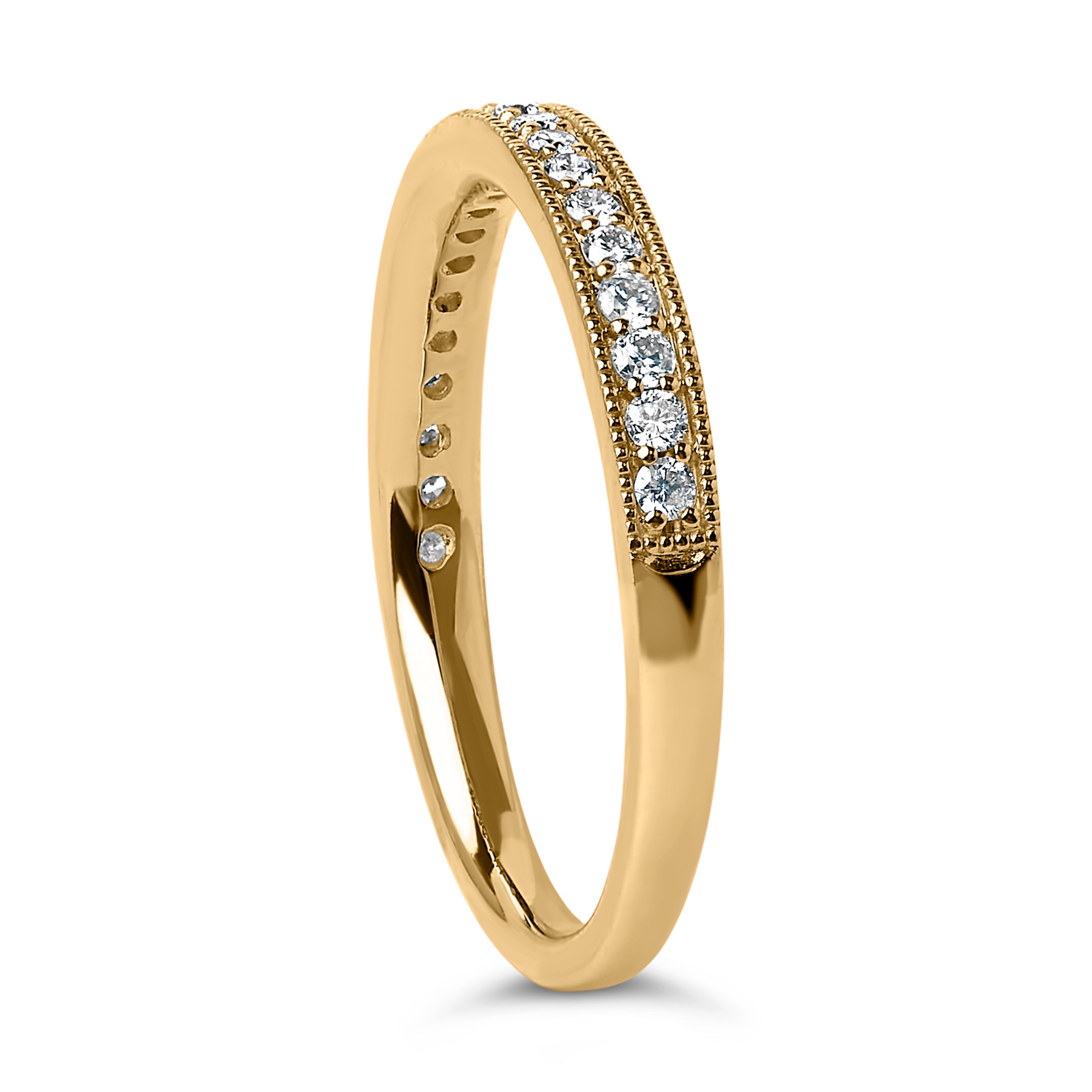 14K Yellow Gold 1/4 Cttw Round Diamond Milgrain Wedding Band (I-J Color, SI2-I1 Clarity) - Size 6.5