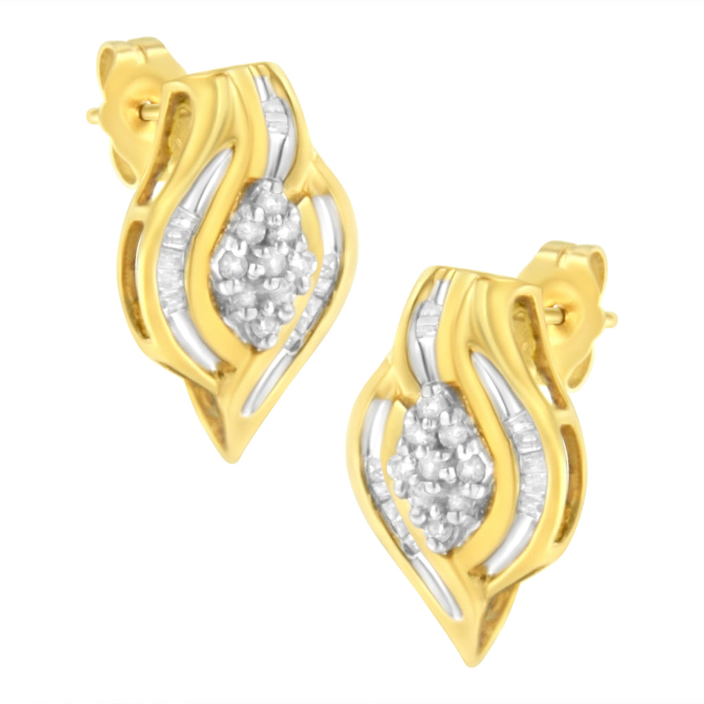 10K Yellow Gold 1/3 cttw Round-Cut Diamond Cluster and Swirl Stud Earrings (J-K Clarity, I2-I3 Color)