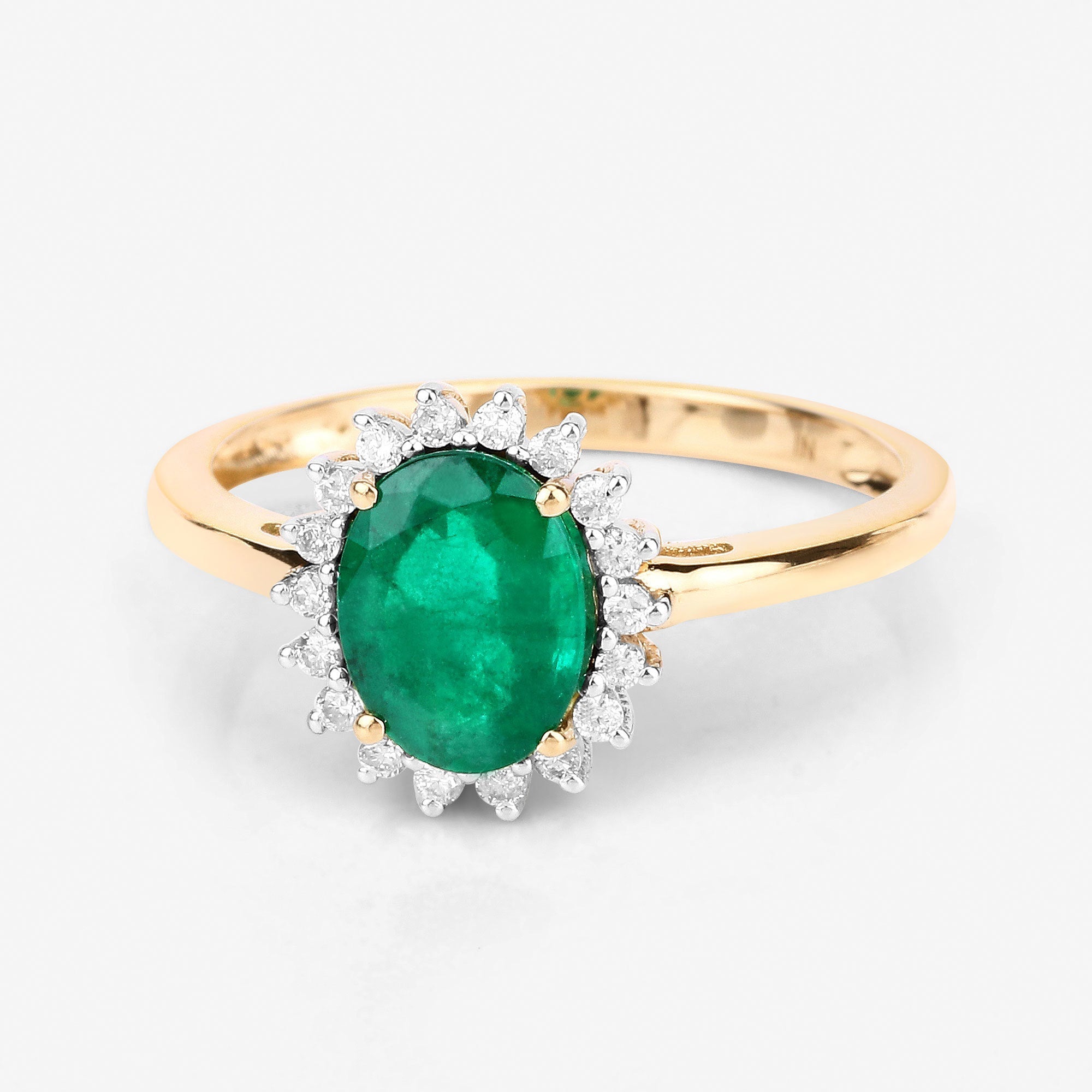1.34 Carat Genuine Zambian Emerald and White Diamond 14K Yellow Gold Ring