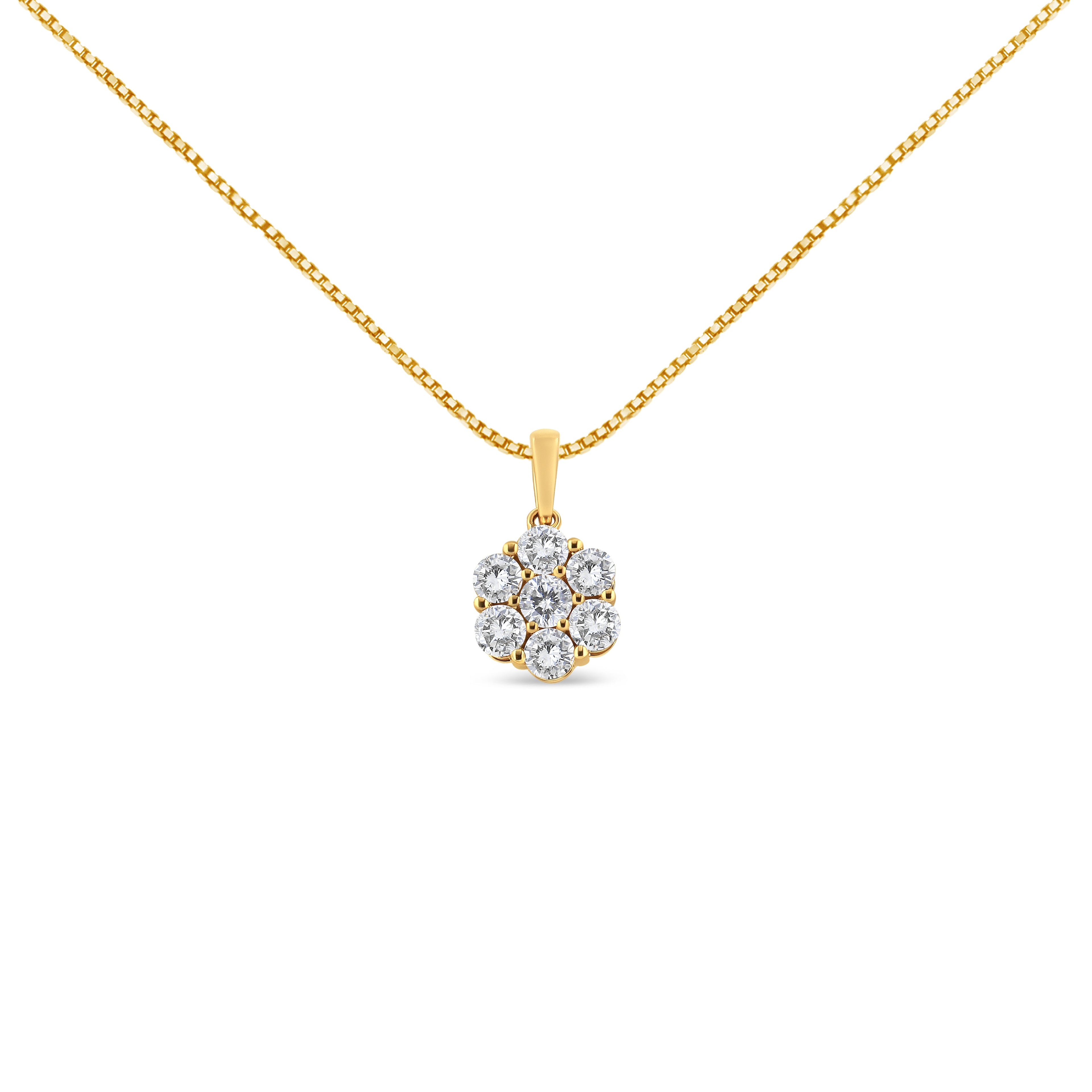 14K Yellow Gold 2.00 Cttw Brilliant Round-Cut Diamond 7 Stone Flower Cluster 18" Pendant Necklace (H-I Color, SI2-I1 Clarity)