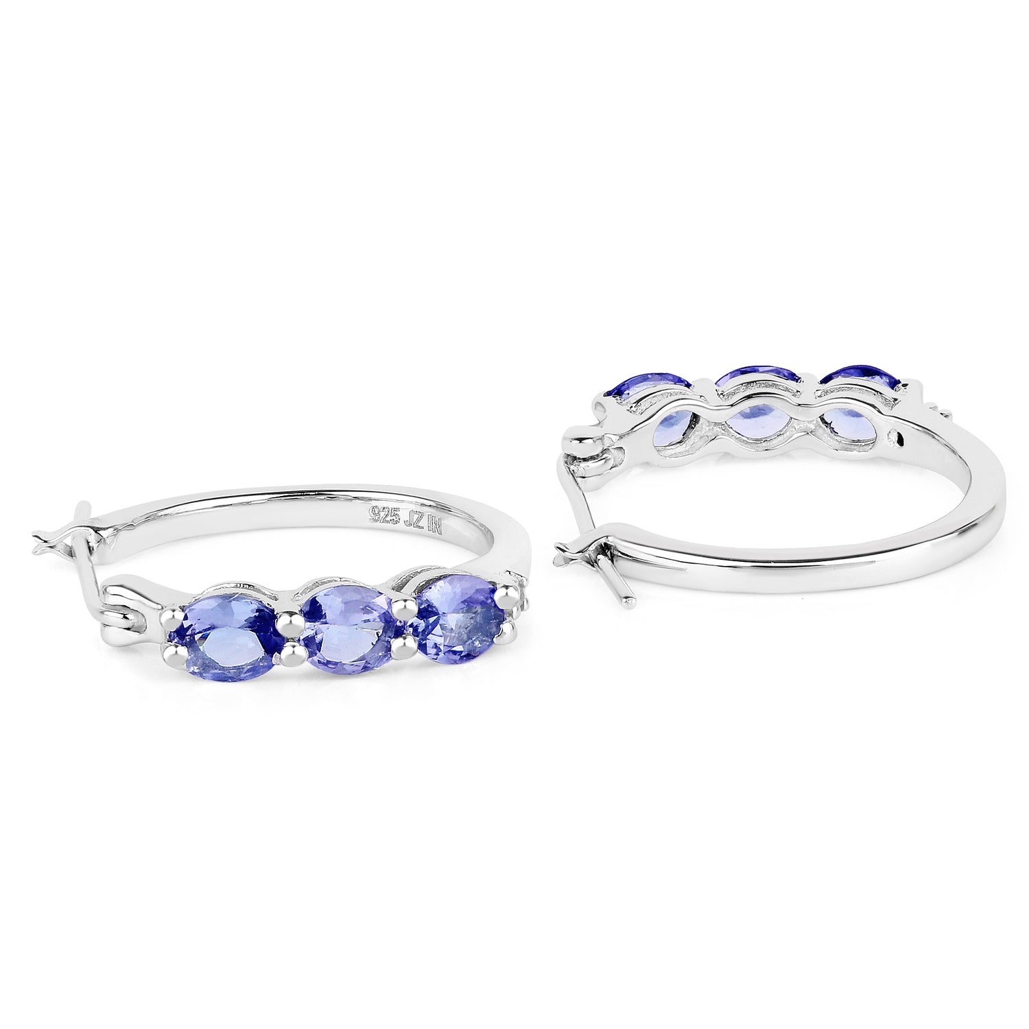 1.99 Carat Genuine Tanzanite and White Diamond .925 Sterling Silver Earrings
