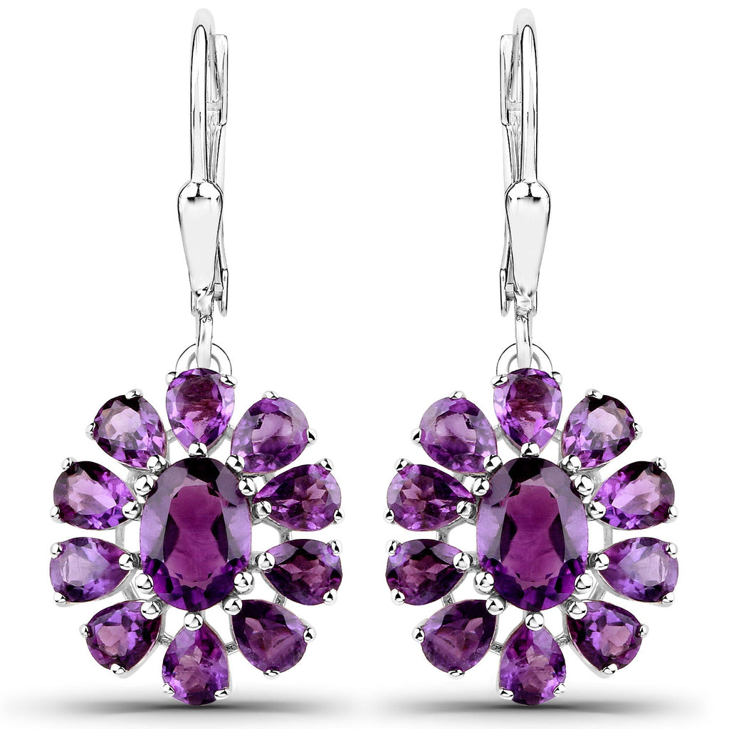 11.60 Carat Genuine Amethyst and White Topaz .925 Sterling Silver 3 Piece Jewelry Set (Ring, Earrings, and Pendant w/ Chain)
