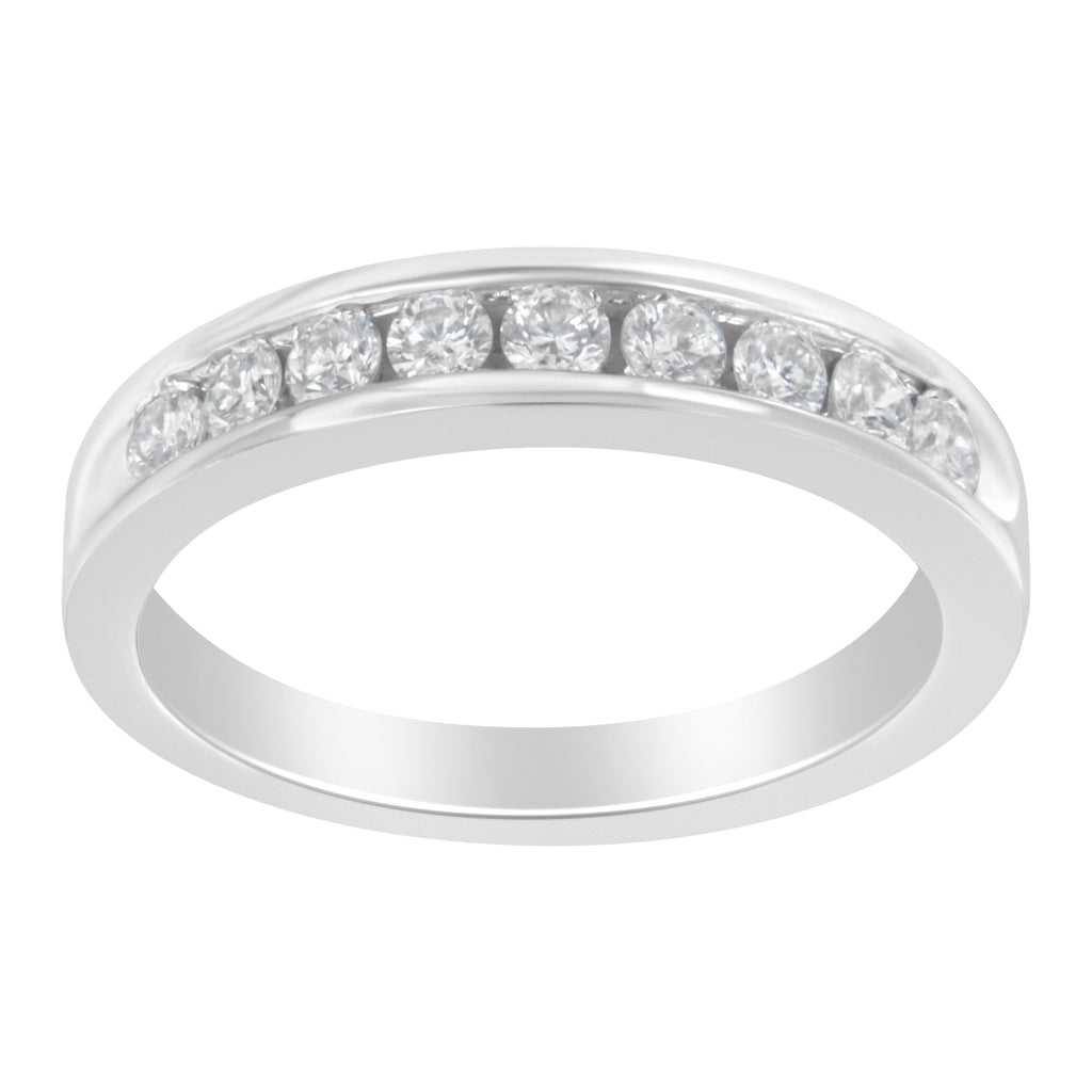 18K White Gold Round Diamond 1/2 Cttw Channel Band Ring