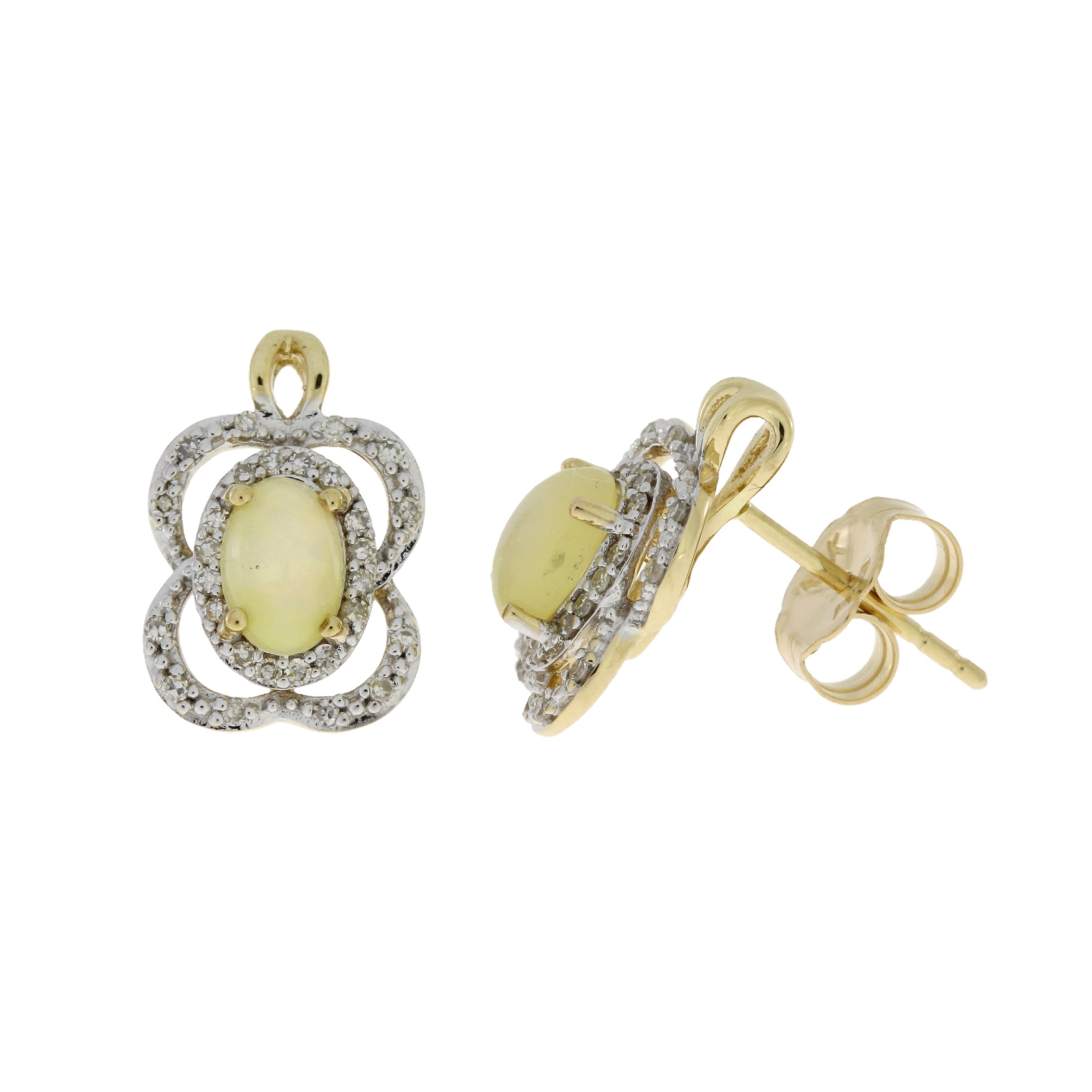 .17ct Opal Diamond Earrings 14KT Yellow Gold