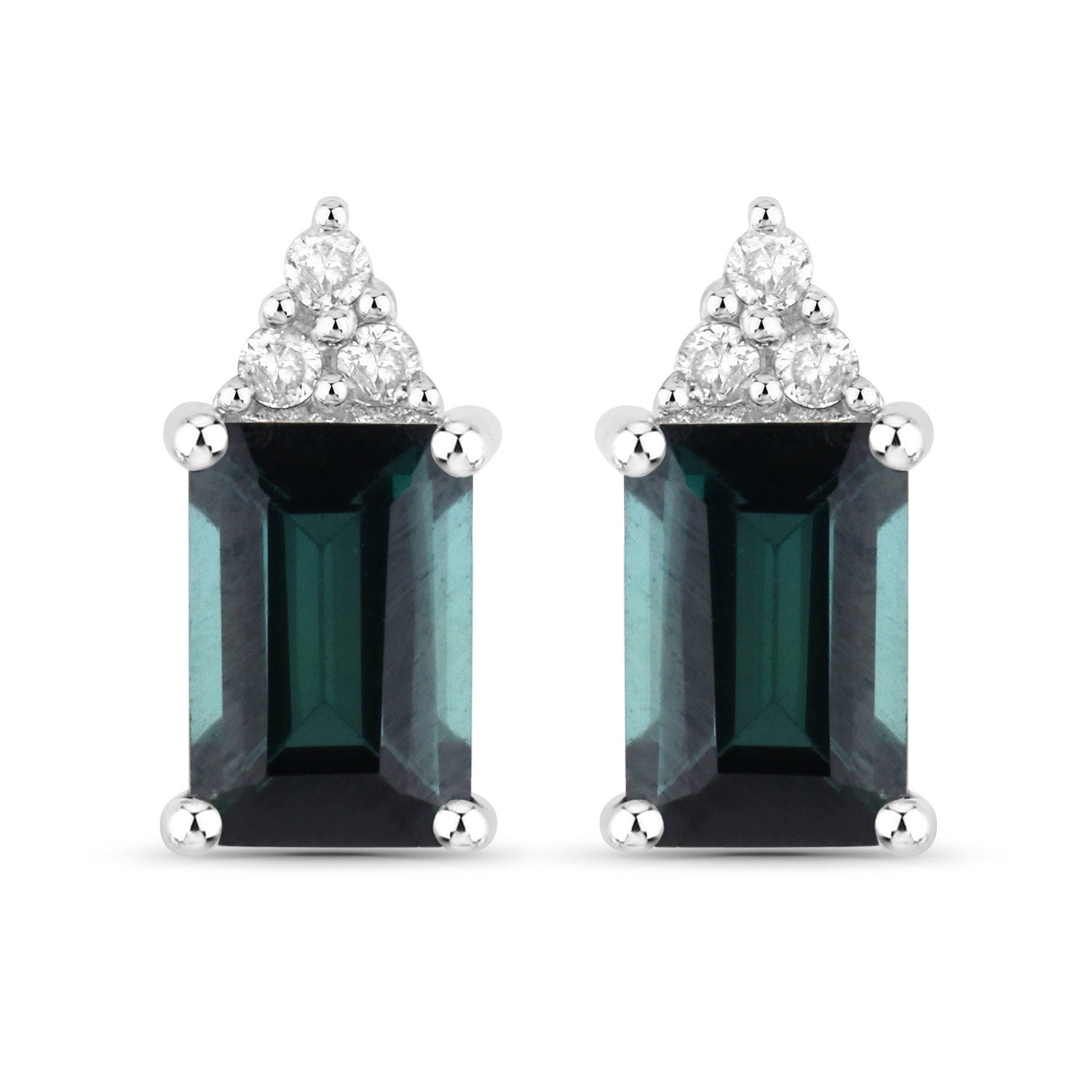 1.25 Carat Genuine Green Tourmaline and White Diamond 14K White Gold Earrings