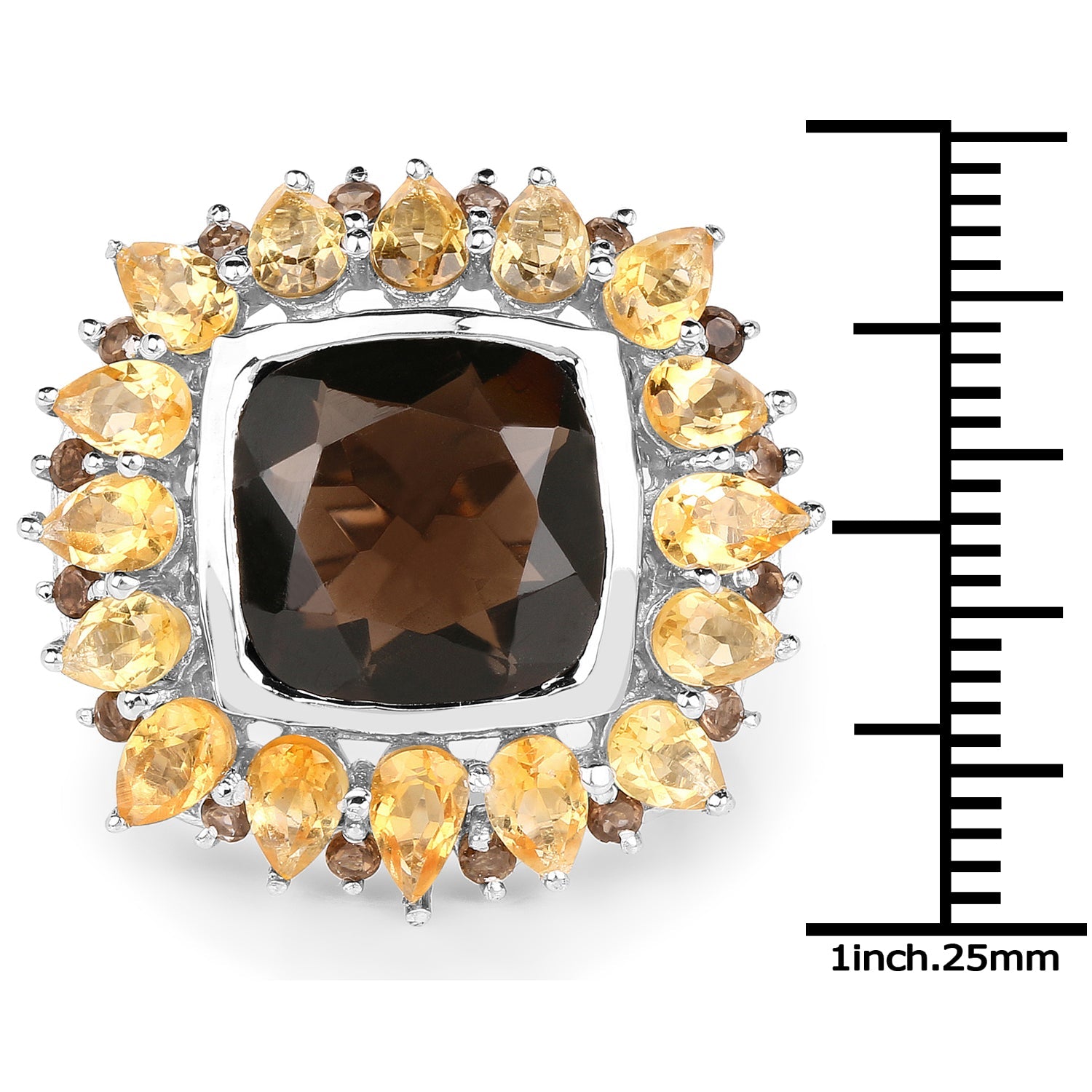 9.16 Carat Genuine Smoky Quartz & Citrine .925 Sterling Silver Ring