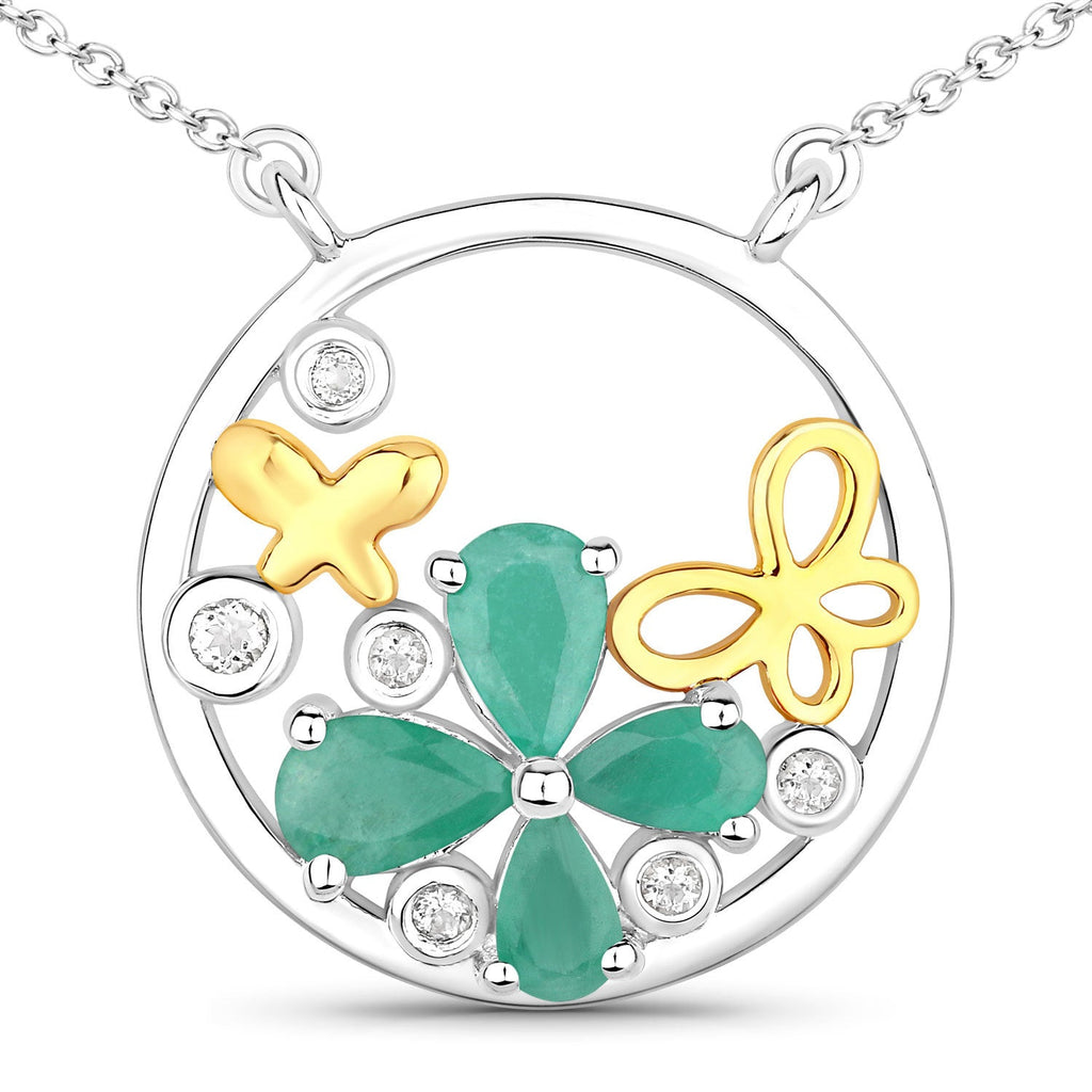 1.35 Carat Genuine Emerald and White Topaz .925 Sterling Silver Pendant