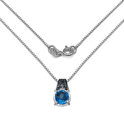 4.94 Carat Genuine Swiss Blue Topaz, Blue Diamond & White Diamond .925 Sterling Silver Pendant