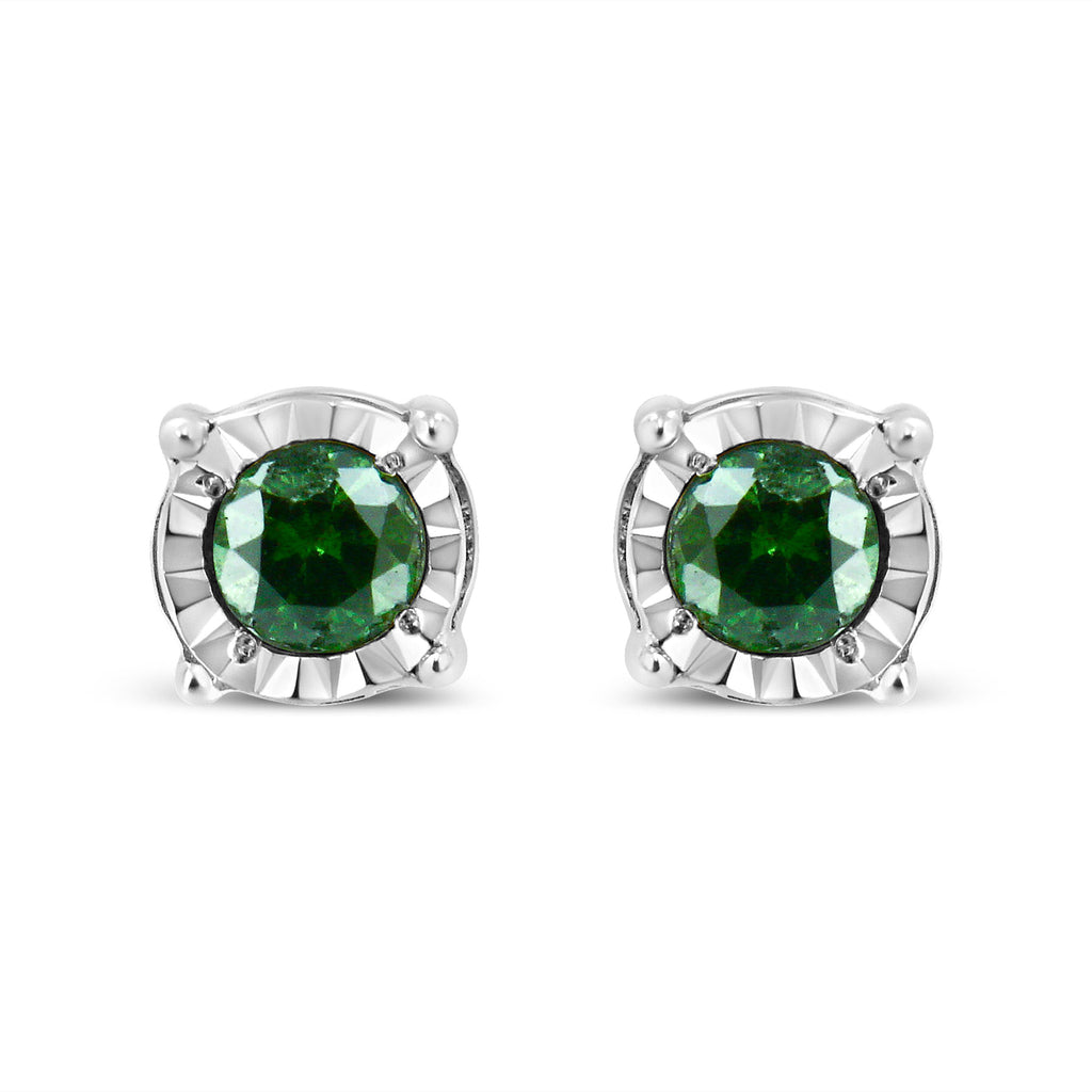 Sterling Silver Rose Cut Treated Green Diamond Solitaire Stud Earrings (0.25 cttw, Green Color, I2-I3 Clarity)