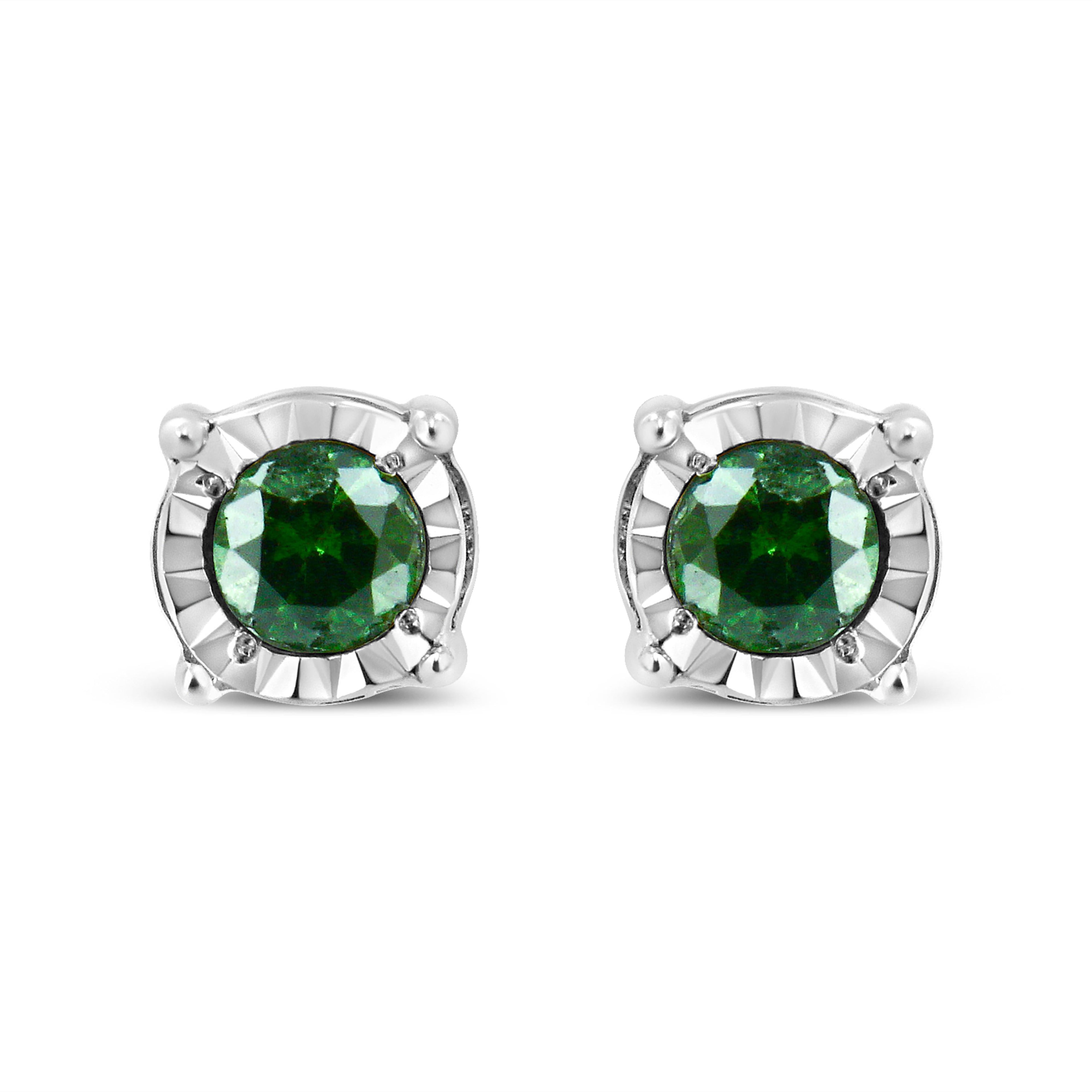 Sterling Silver Rose Cut Treated Green Diamond Solitaire Stud Earrings (0.25 cttw, Green Color, I2-I3 Clarity)