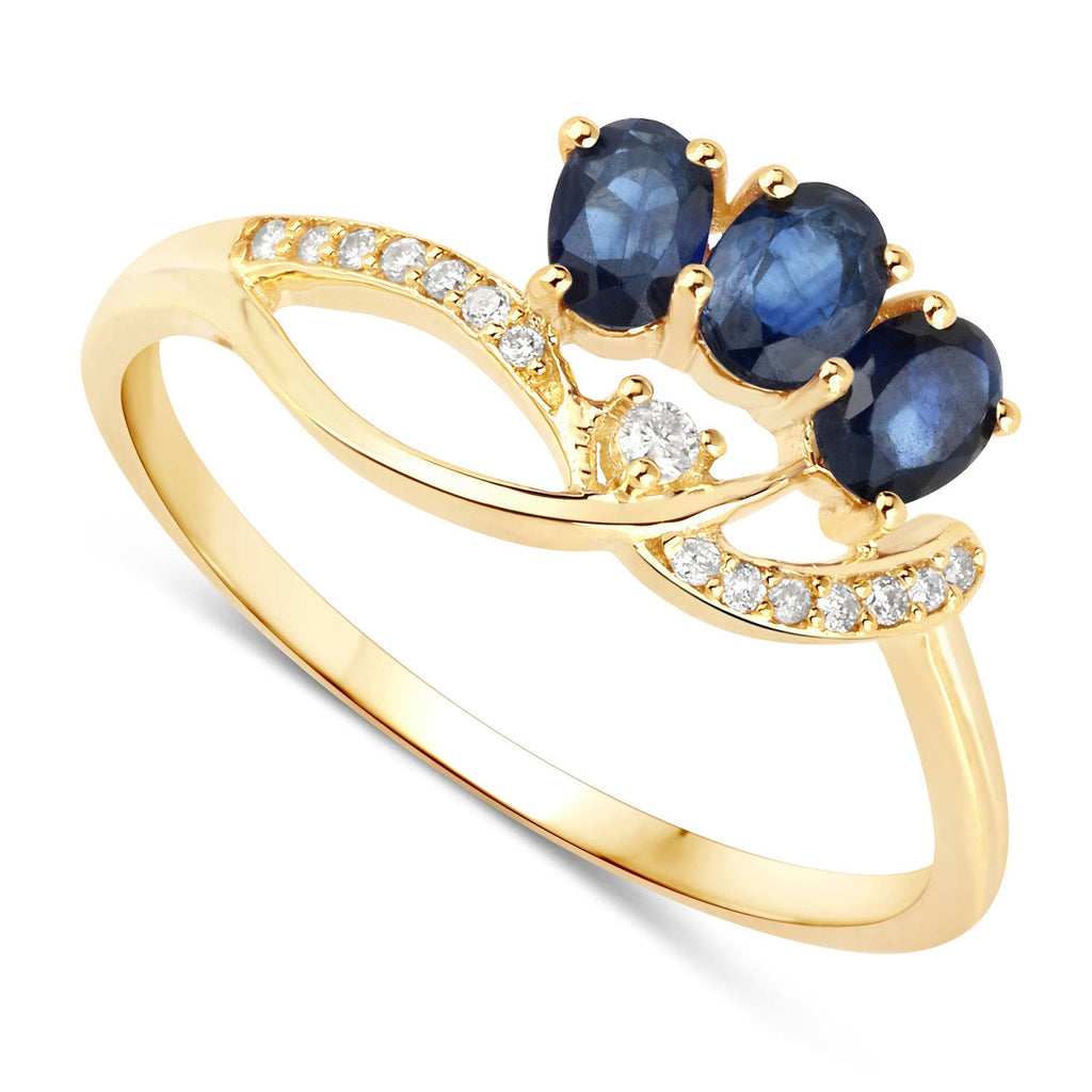 0.65 Carat Genuine Blue Sapphire and White Diamond 14K Yellow Gold Ring