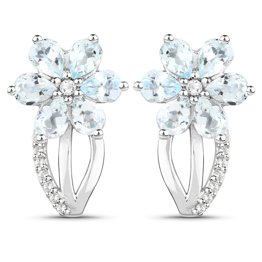 1.54 Carat Genuine Aquamarine and White Topaz .925 Sterling Silver Earrings