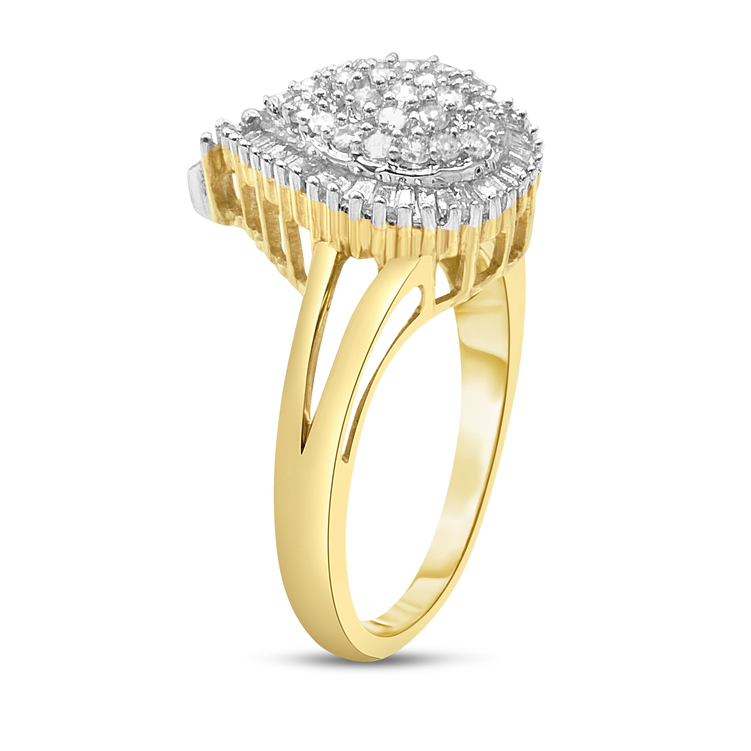 14K Yellow and White Gold 1.00 Cttw Round and Baguette-Cut Diamond Ballerina Cocktail Ring (H-I Color, SI2-I1 Clarity)