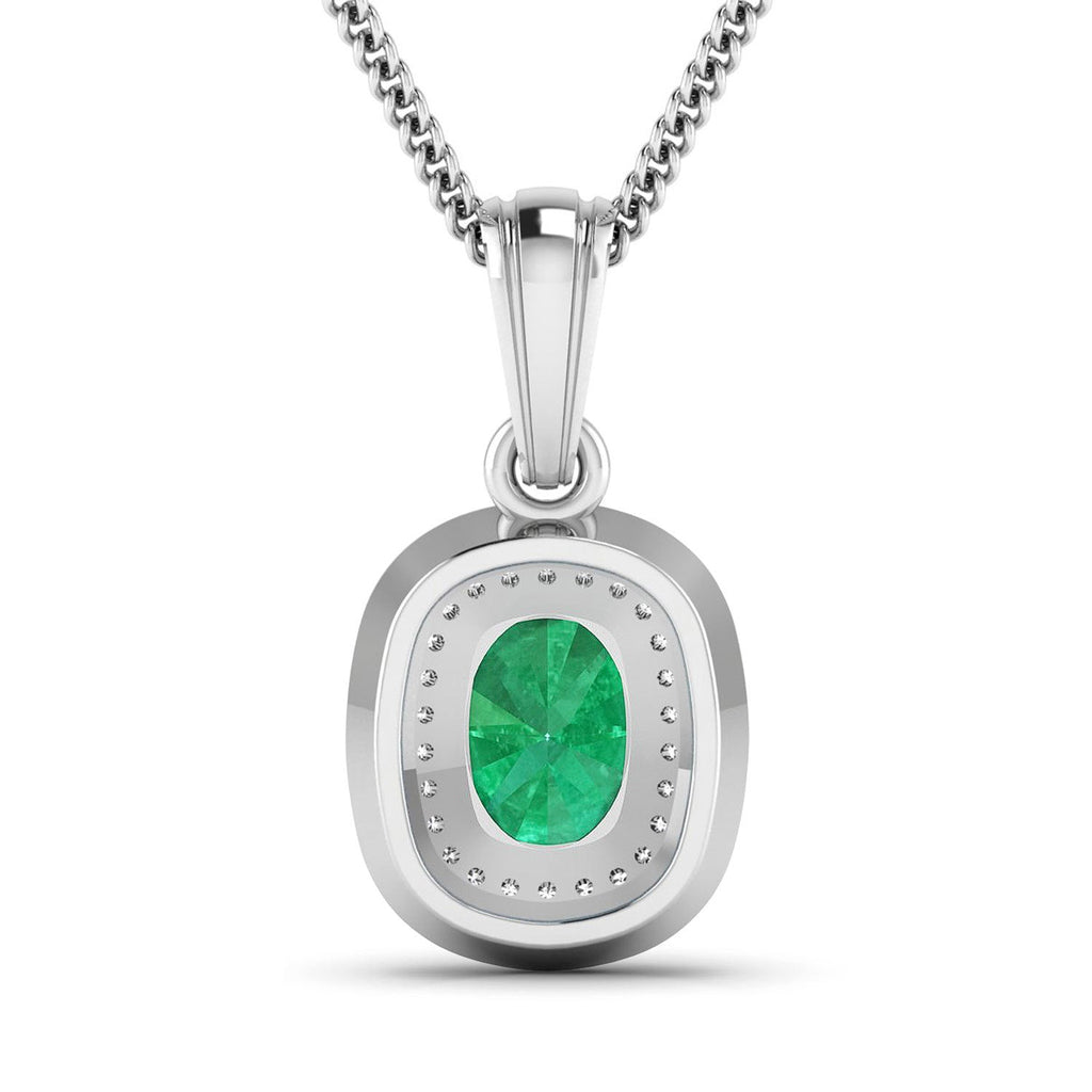 1.50 Carat Genuine Zambian Emerald and White Diamond 14K White Gold Pendant