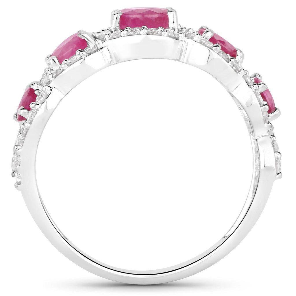 1.99 Carat Genuine Ruby and White Diamond 14K White Gold Ring