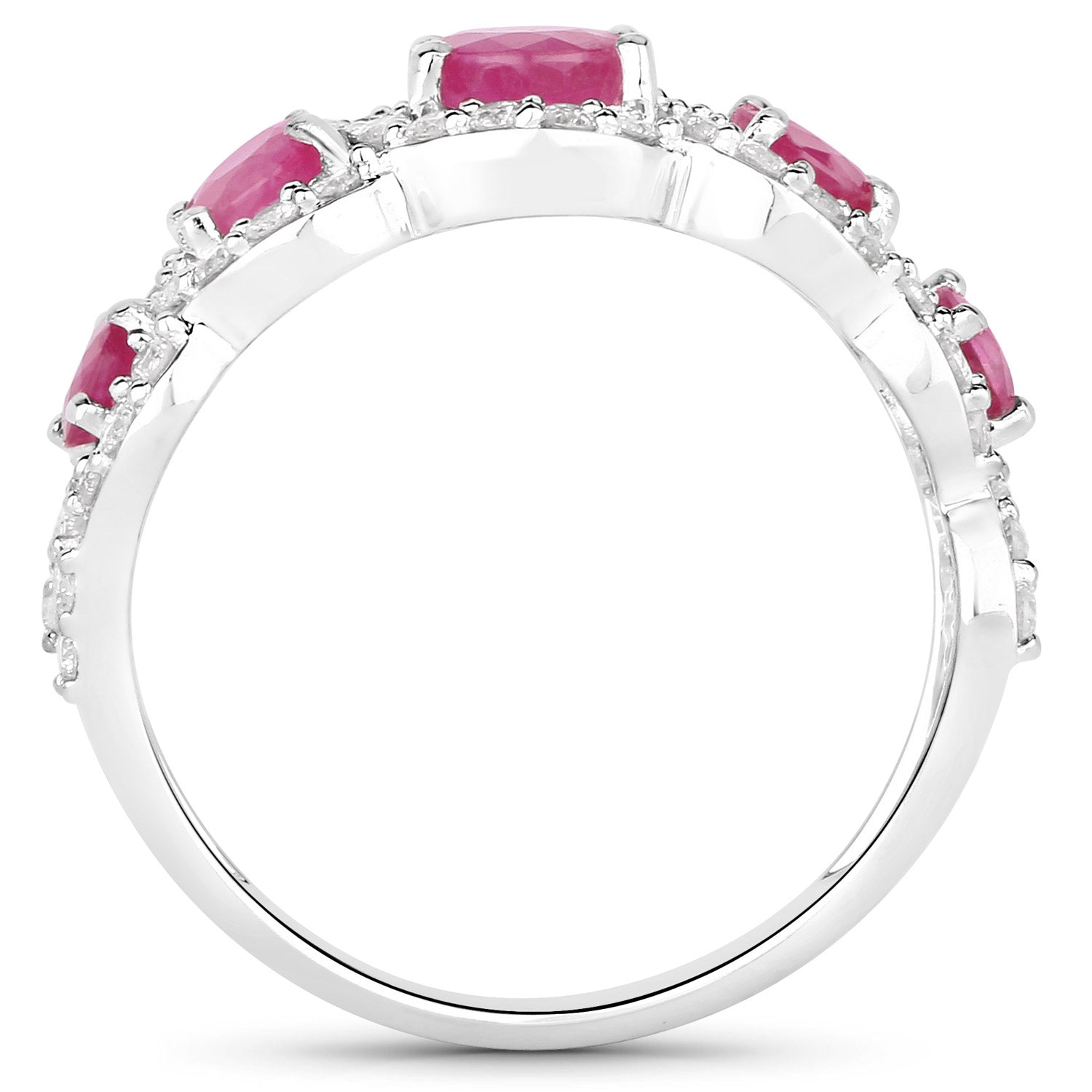 1.99 Carat Genuine Ruby and White Diamond 14K White Gold Ring