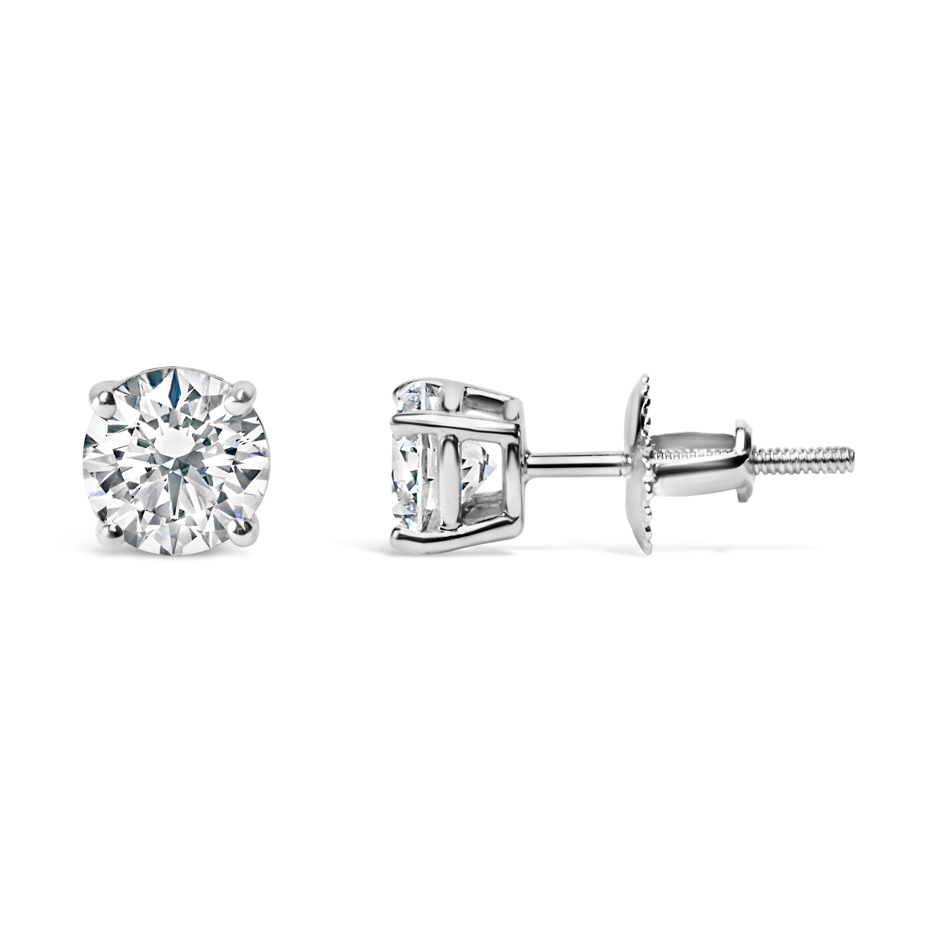 14K White Gold 1.0 Cttw Round Brilliant Cut Lab Grown White Diamond 4-Prong Classic Solitaire Stud Earrings (F-G Color, VS1-VS2 Clarity)