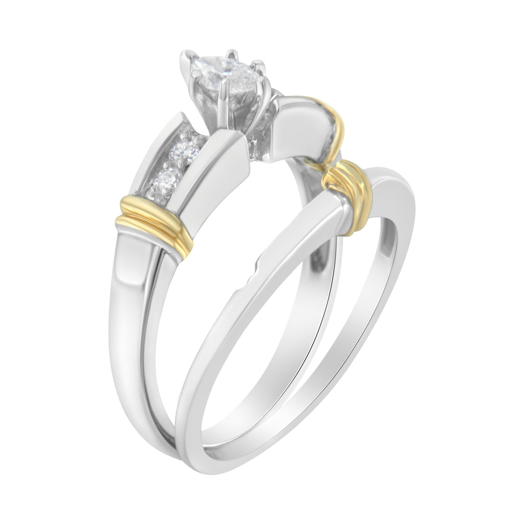 14K Yellow and White Gold 1/3 Cttw Marquise Diamond Cocktail Engagement Ring Set (H-I Color, SI1-SI2 Clarity) - Size 7