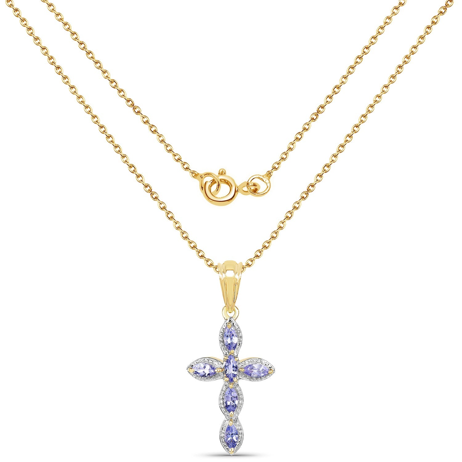 14K Yellow Gold Plated 0.84 Carat Genuine Tanzanite .925 Sterling Silver Pendant