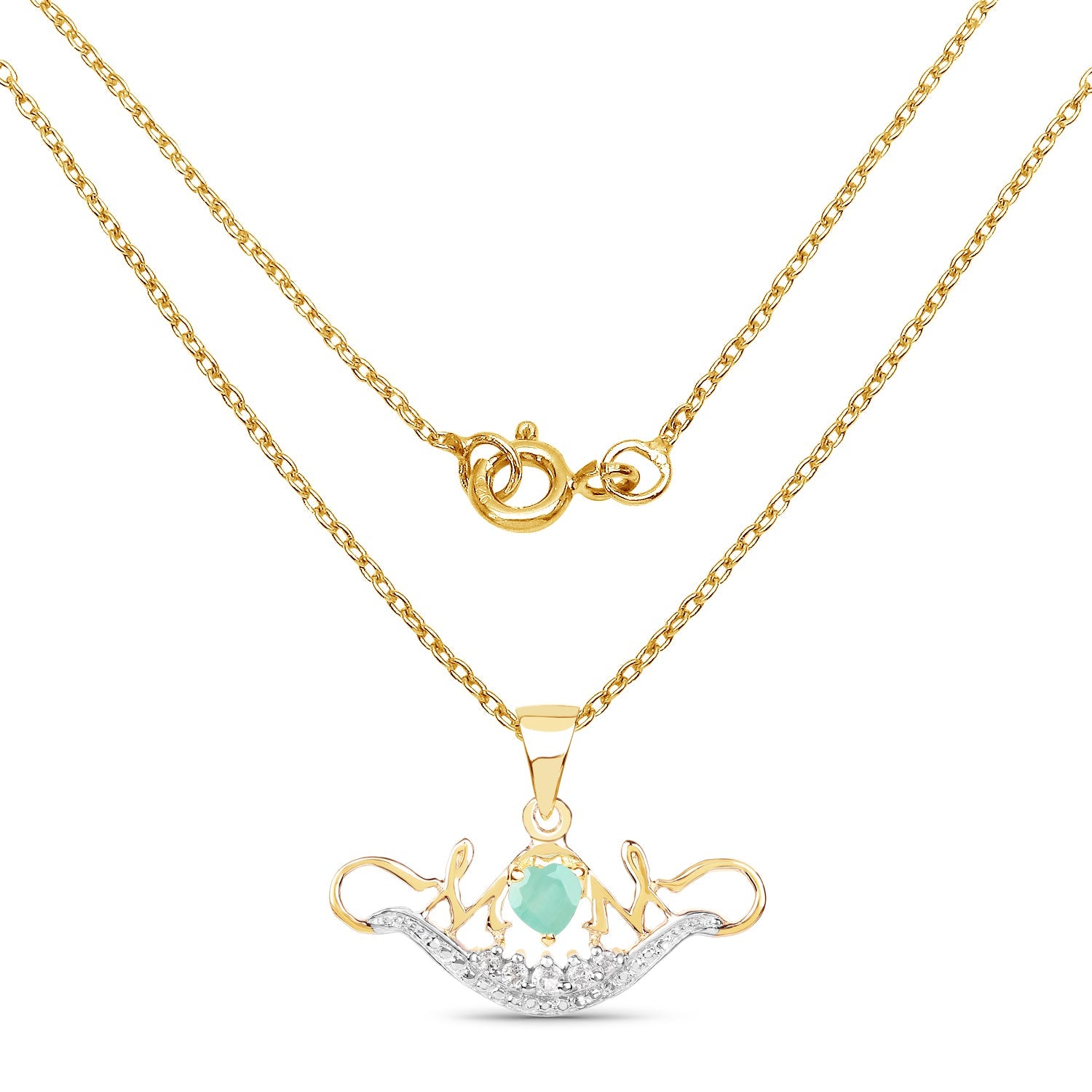 14K Yellow Gold Plated 0.62 Carat Genuine Emerald and White Topaz .925 Sterling Silver Pendant