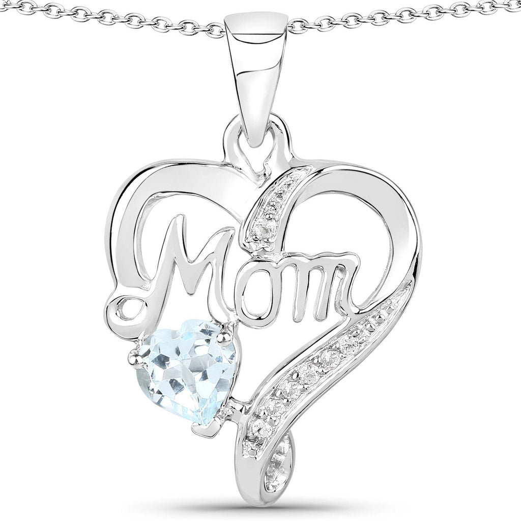 0.54 Carat Genuine Blue Topaz and White Topaz .925 Sterling Silver Pendant