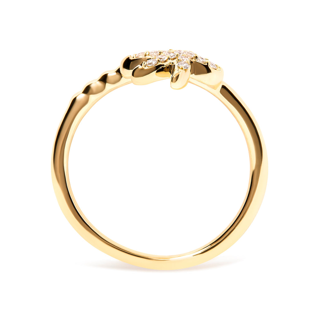 10K Yellow Gold 1/10 Cttw Diamond  Palm Tree Statement Ring (H-I Color, I1-I2 Clarity) - Ring Size 7