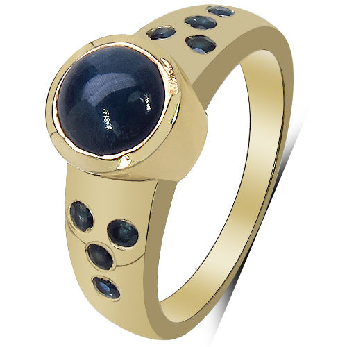 14K Yellow Gold Plated 1.87 Carat Genuine Blue Sapphire & White Diamond .925 Sterling Silver Ring